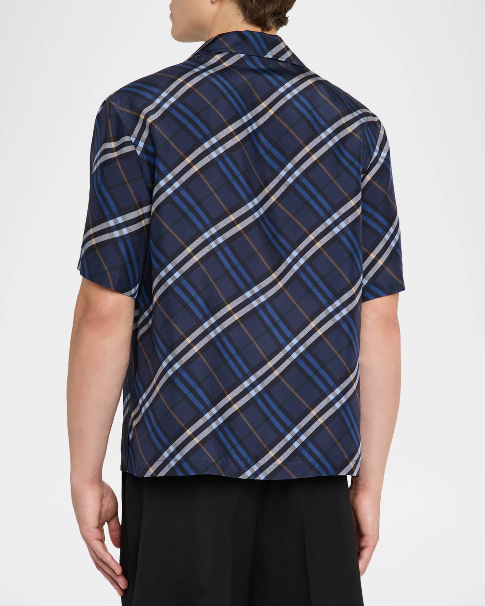 Burberry Men's Diagonal Check Short-Sleeve Shirt | Neiman Marcus