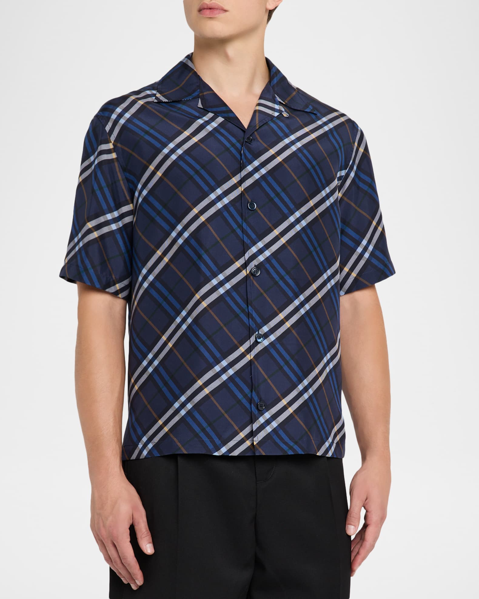 Burberry Men's Diagonal Check Short-Sleeve Shirt | Neiman Marcus