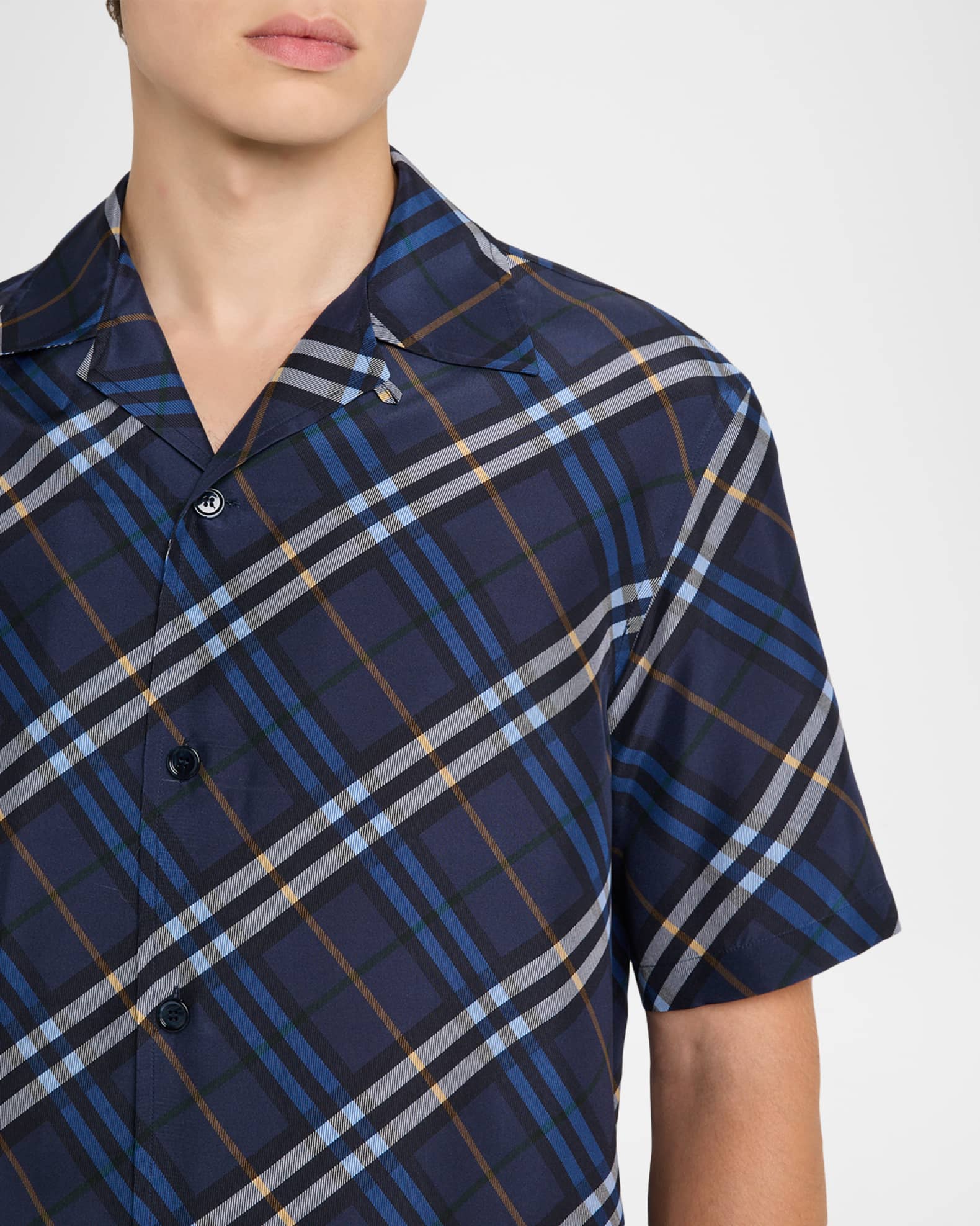 Burberry Men's Diagonal Check Short-Sleeve Shirt | Neiman Marcus