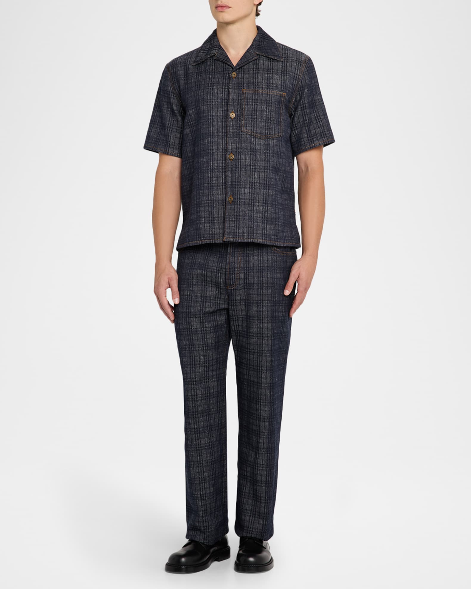 Men's Denim Check Short-Sleeve Shirt 1