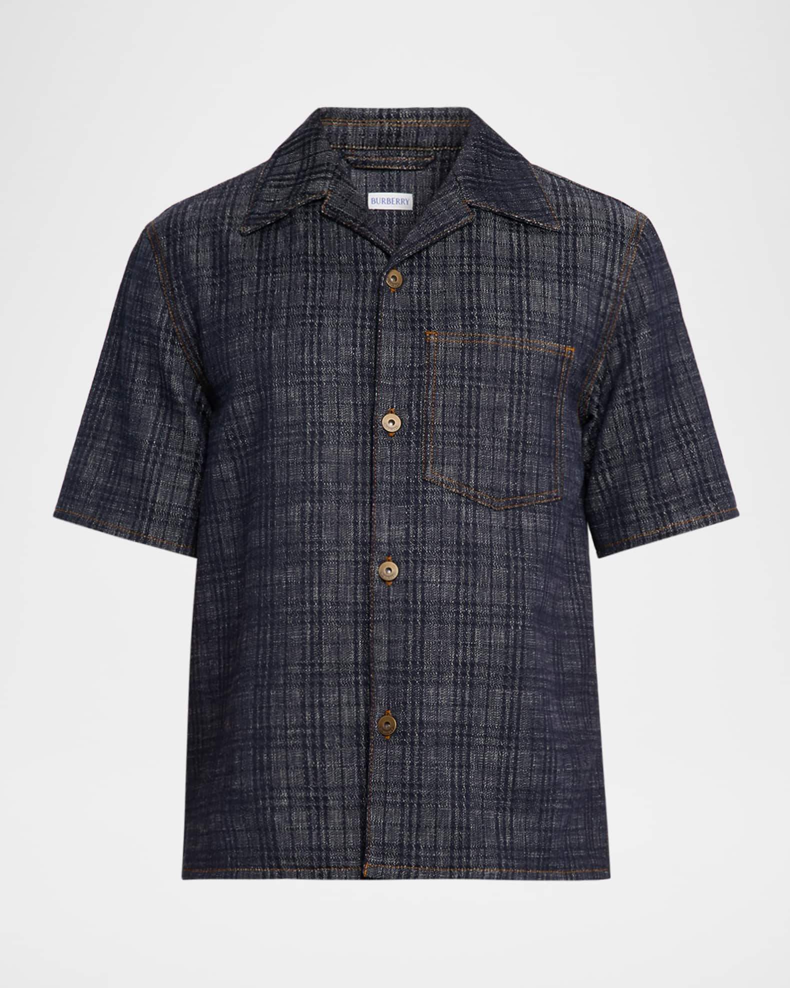 Men's Denim Check Short-Sleeve Shirt 0