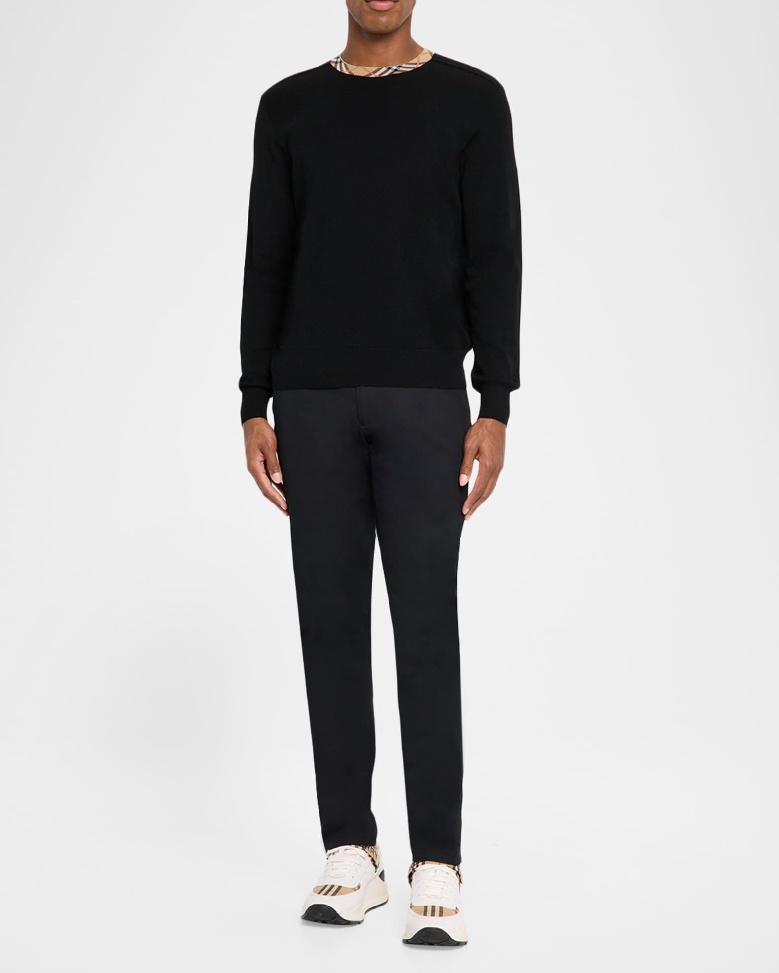 Men's Check-Trim Wool Crewneck Sweater 1
