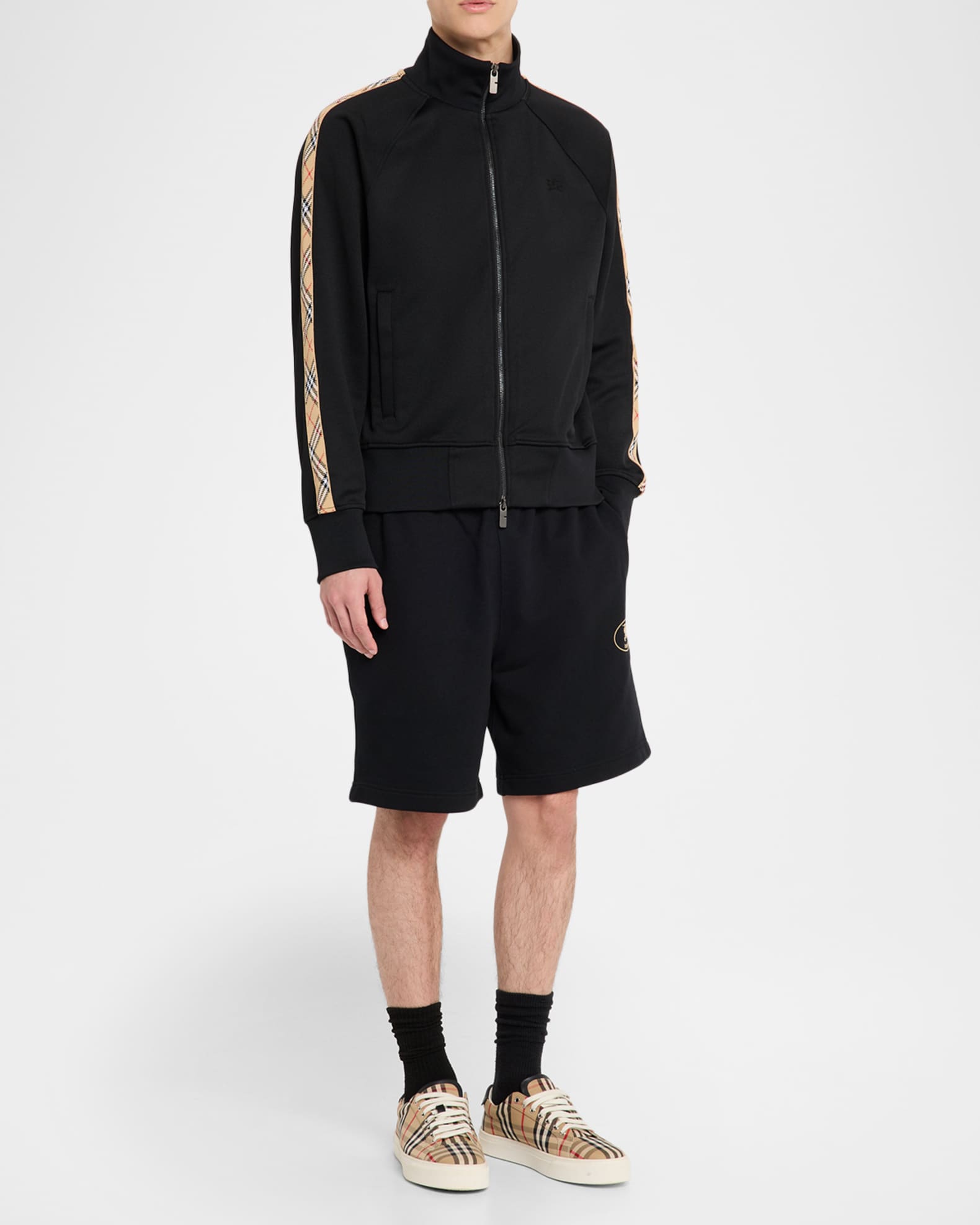 Men's Check-Trim Cotton Blend Track Jacket 1