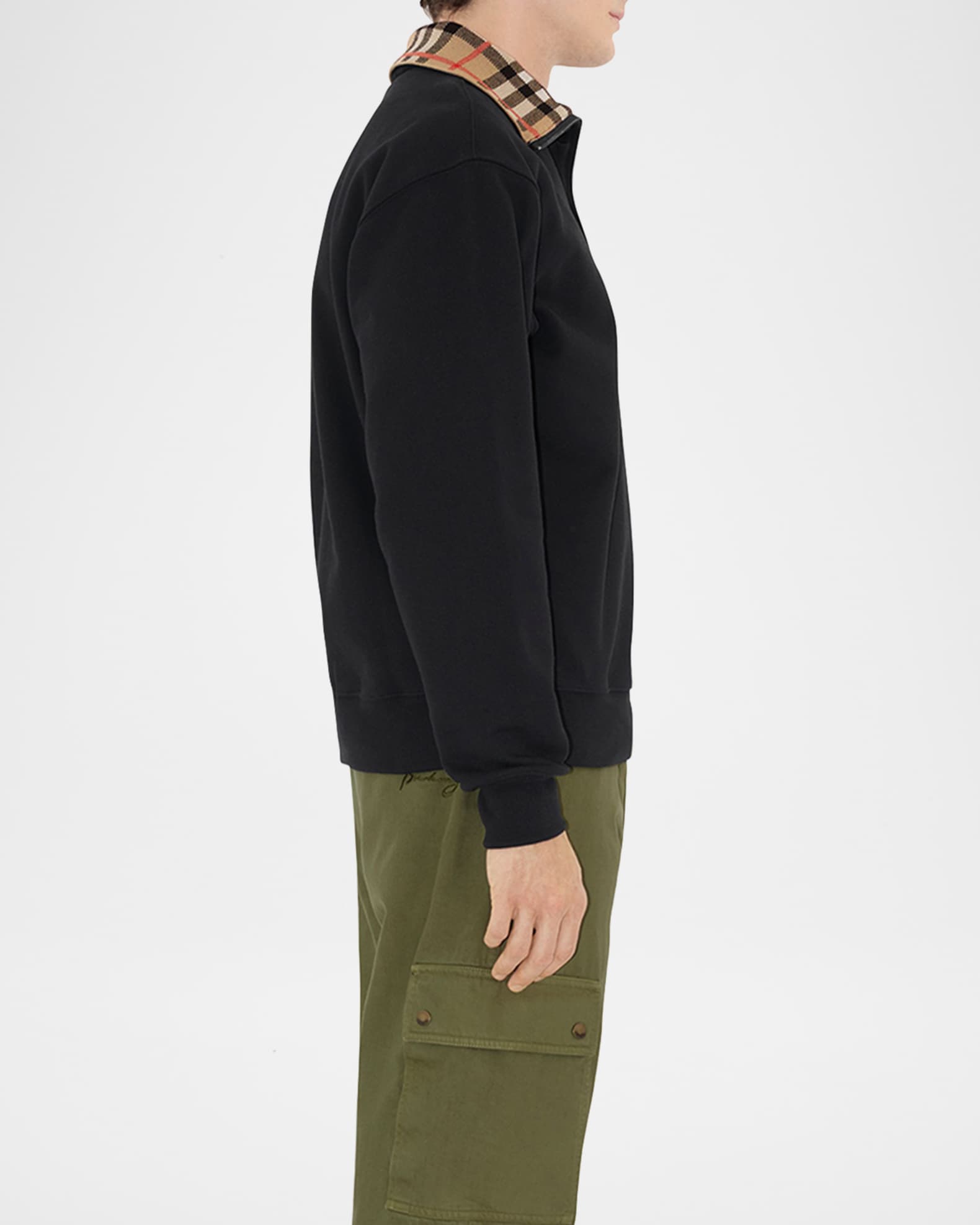 Burberry Men's Check-Collar Quarter-Zip Sweater | Neiman Marcus