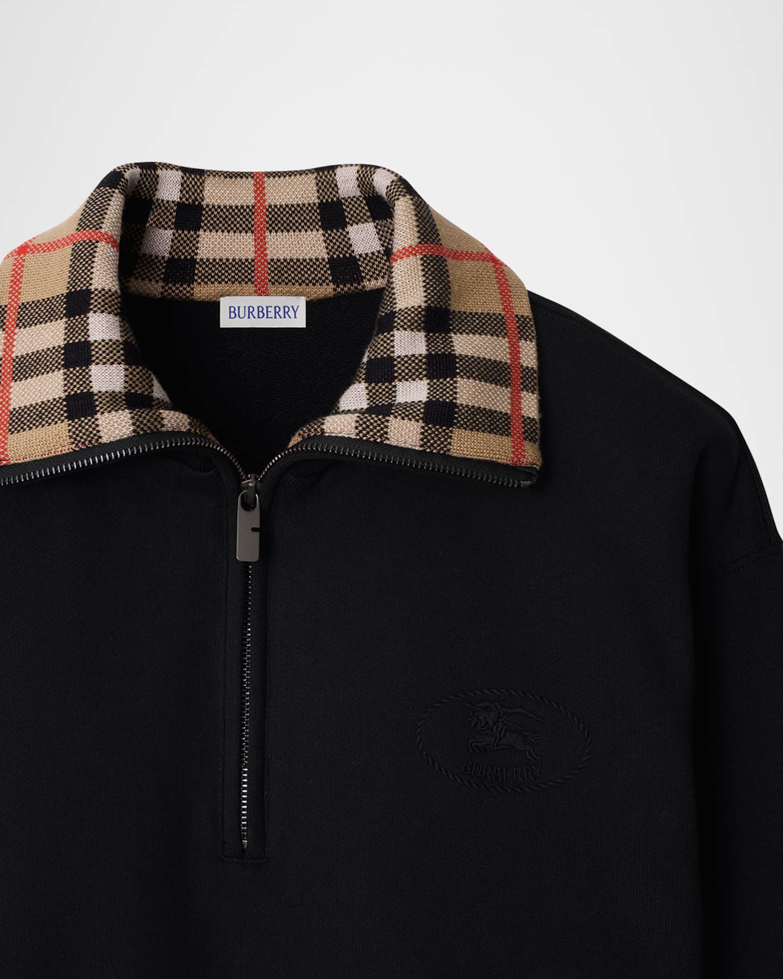 Burberry Men's Check-Collar Quarter-Zip Sweater | Neiman Marcus