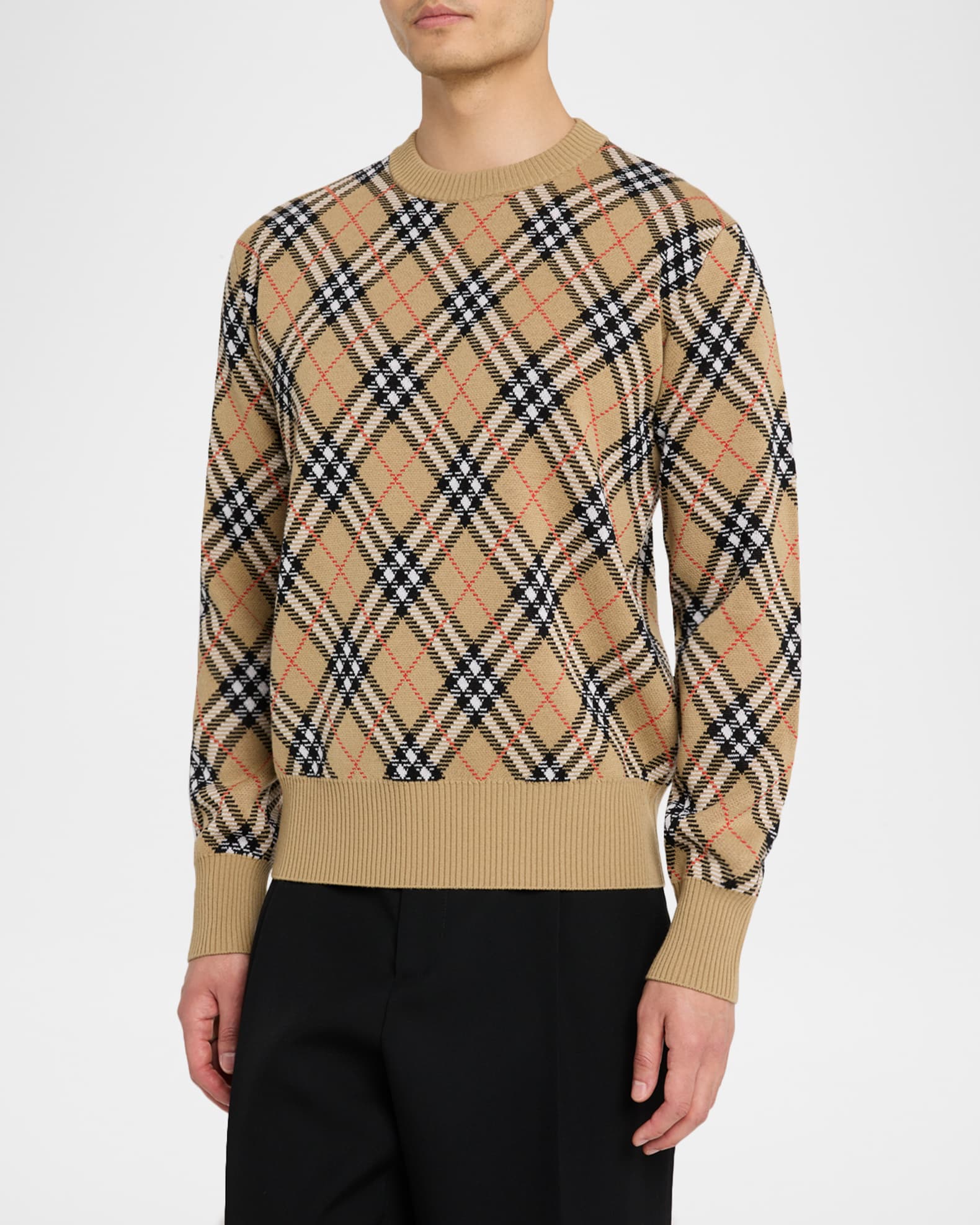 Burberry Men's Vintage Check Knit Crewneck Sweater | Neiman Marcus
