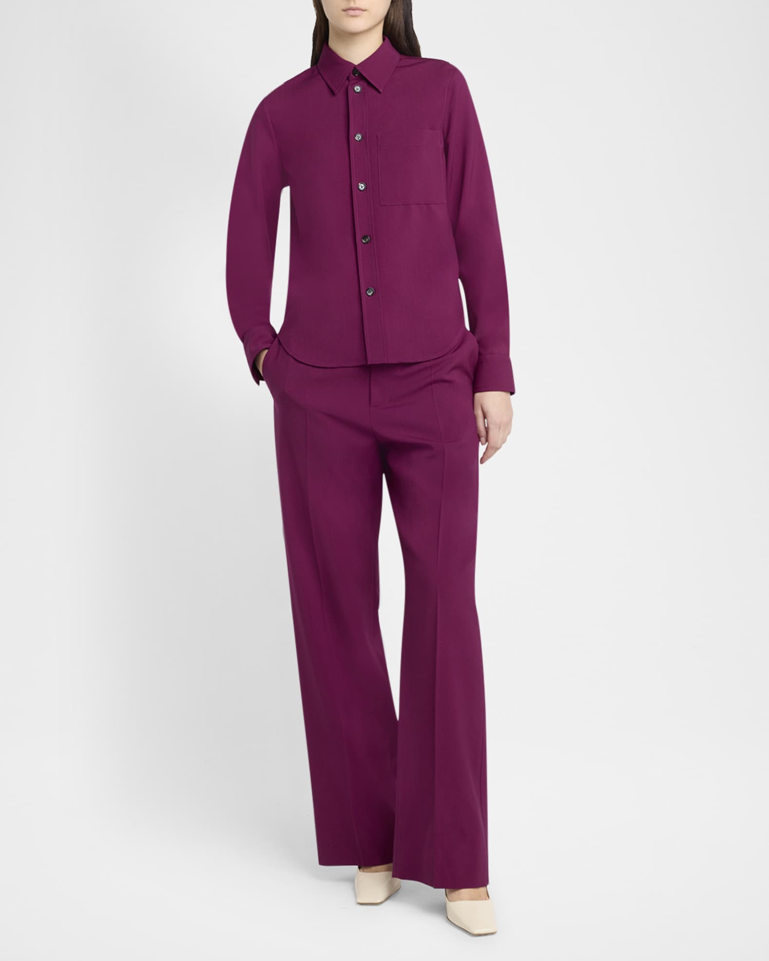 Fine Viscose-Silk Twill Straight-Leg Trousers 1