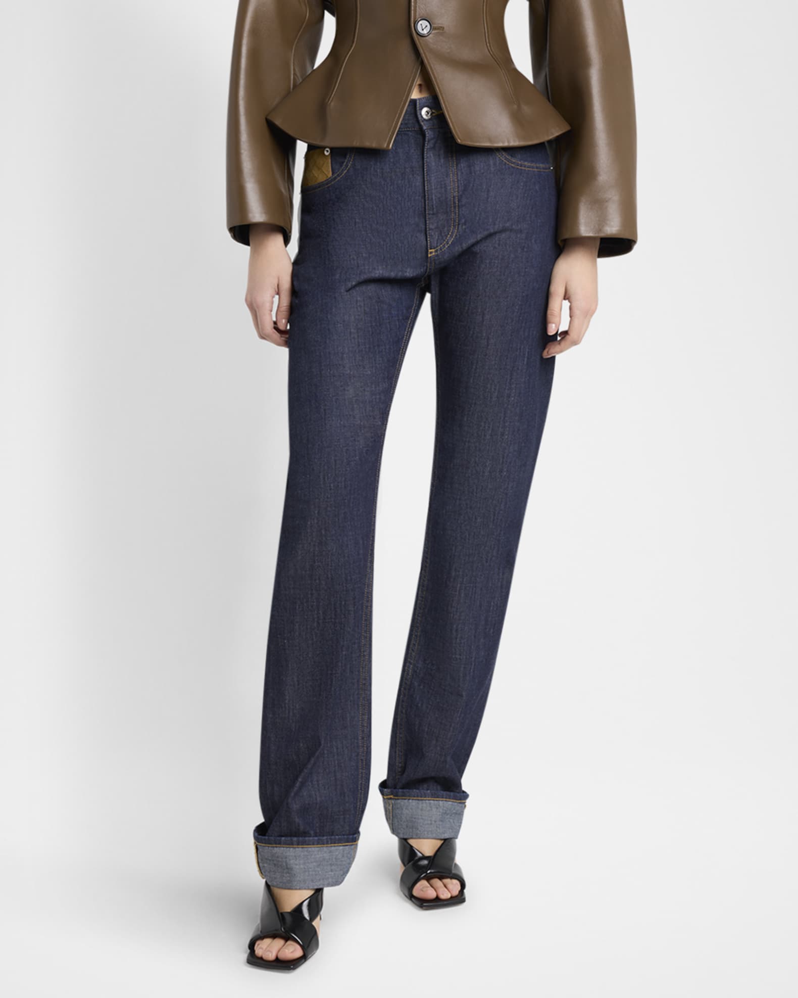 Bottega Veneta Intrecciato Suede Pocket Straight-Leg Denim