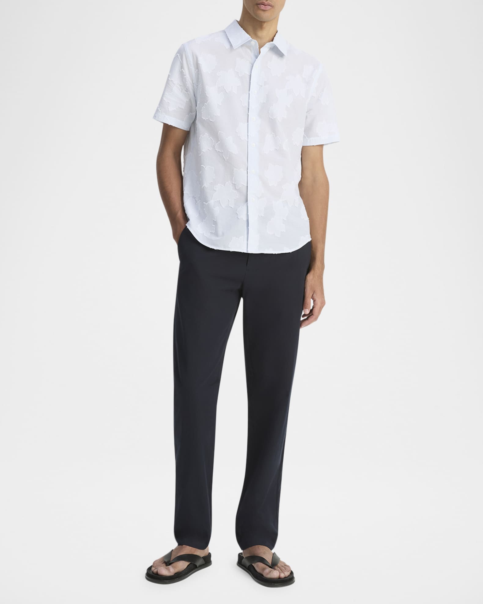 Vince Men's Fil Coupe Floral Stripe Short-Sleeve Shirt | Neiman Marcus