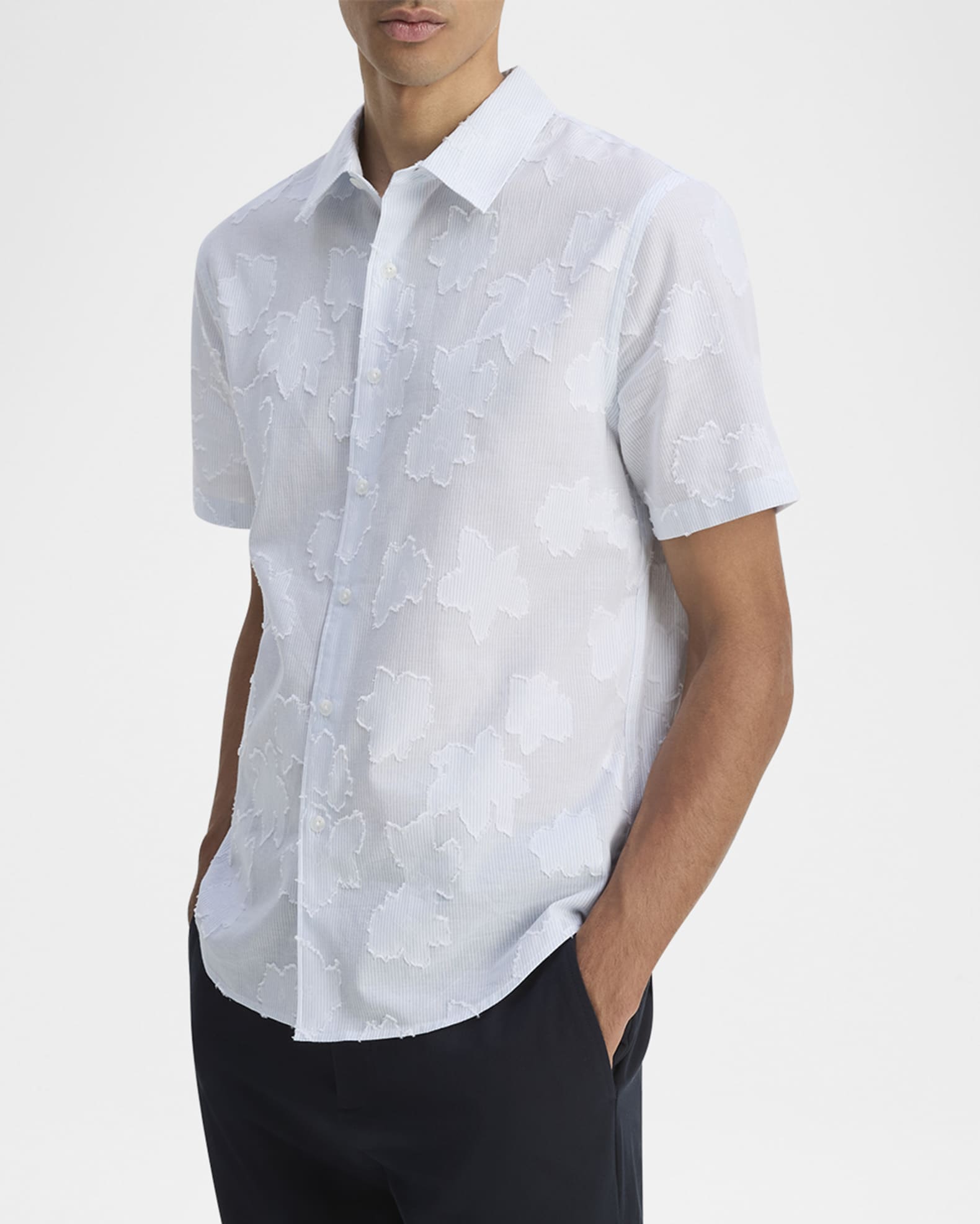 Vince Men's Fil Coupe Floral Stripe Short-Sleeve Shirt | Neiman Marcus
