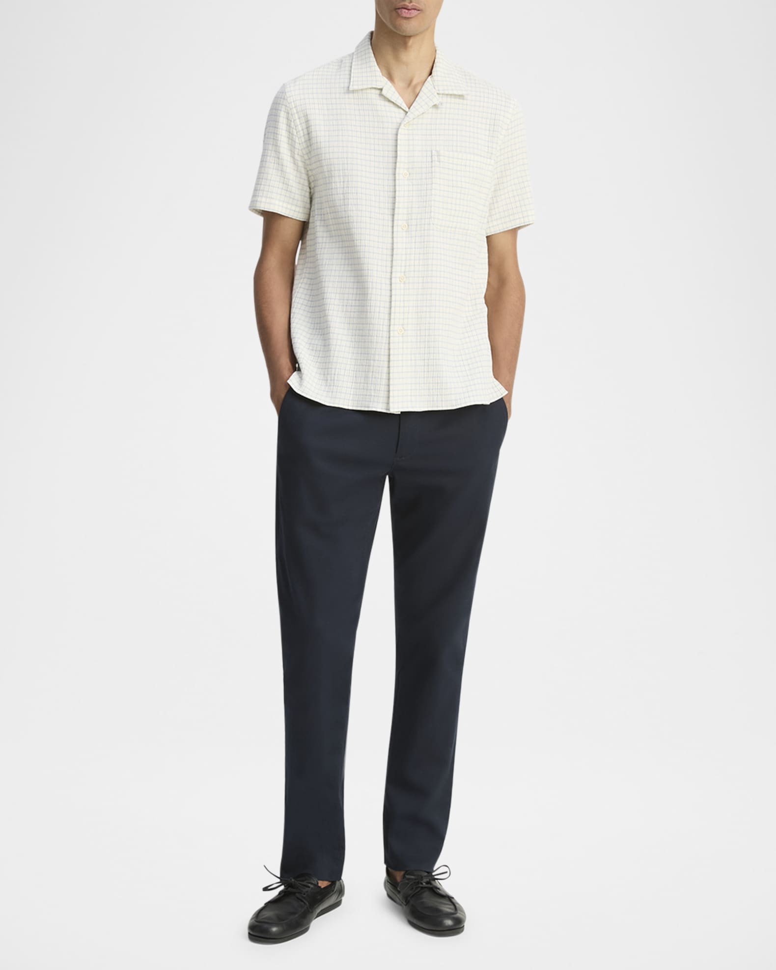 Men's Textured Cotton Grid Check Camp Shirt 1
