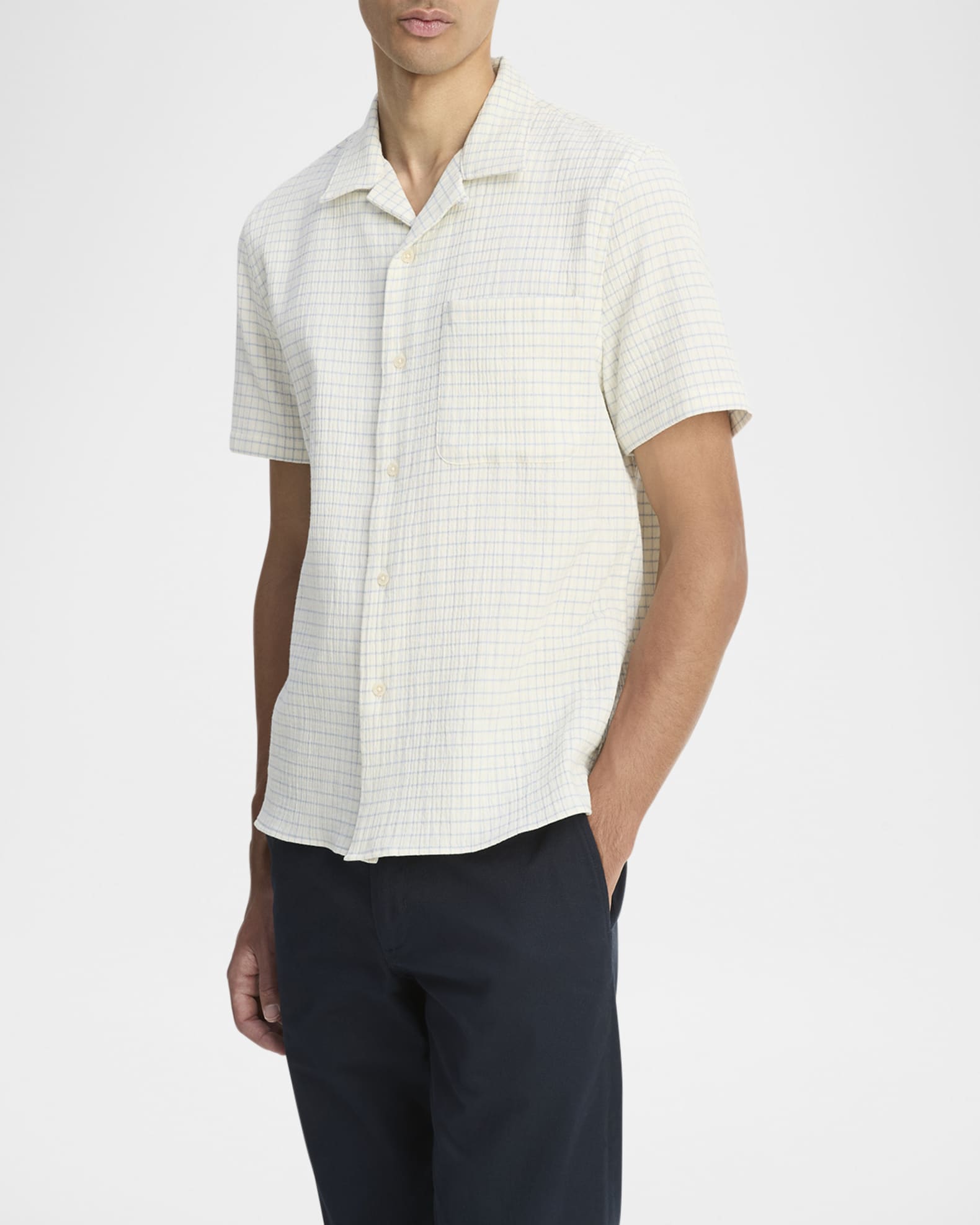 Vince Men's Textured Cotton Grid Check Camp Shirt | Neiman