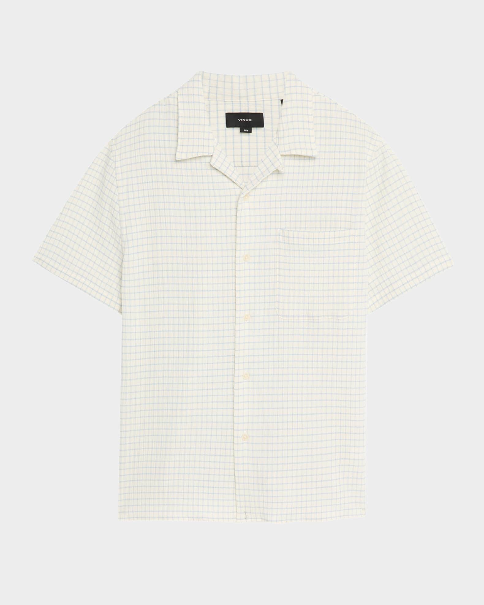 Men's Textured Cotton Grid Check Camp Shirt 0