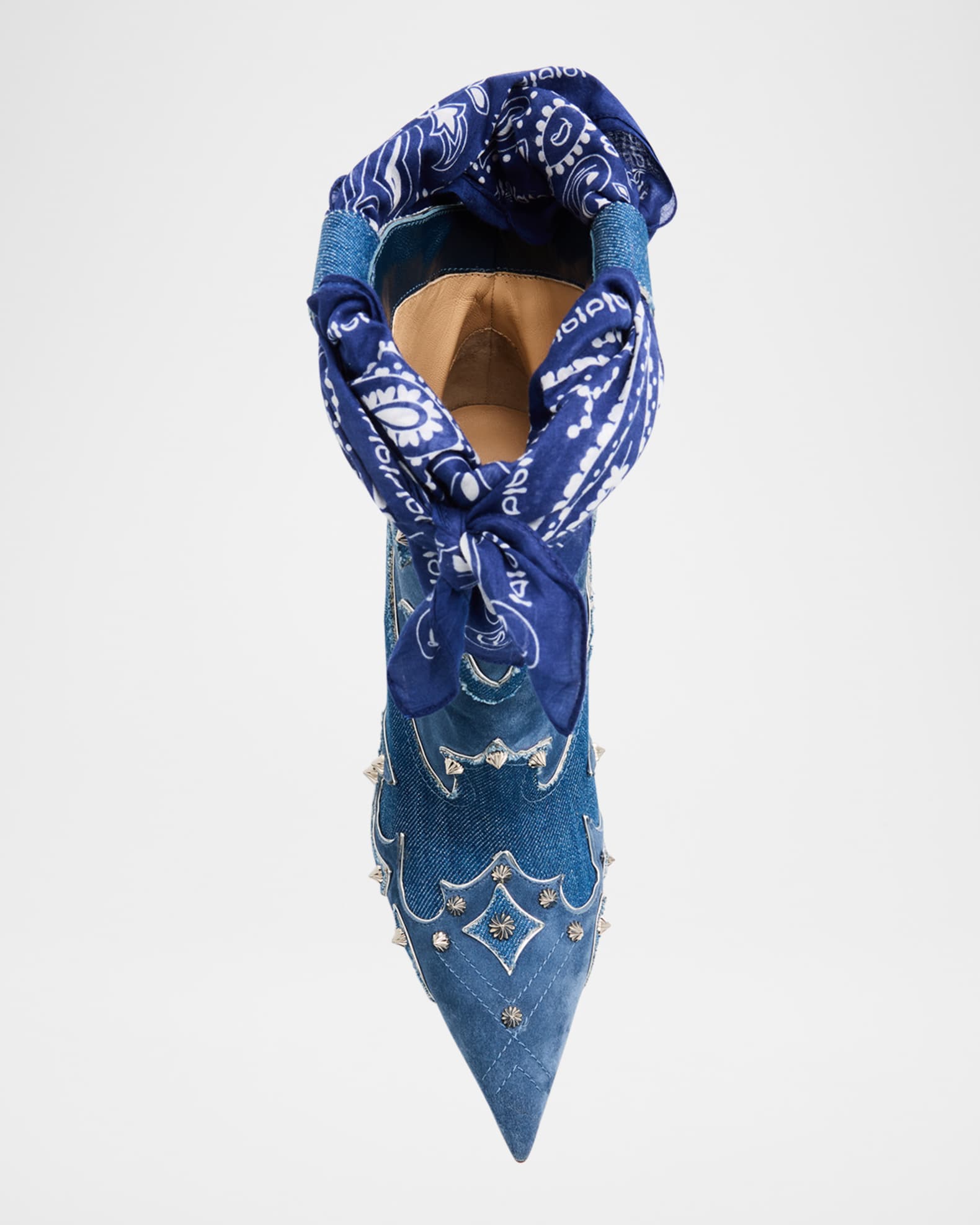 Christian Louboutin 100mm Bootyiag Denim and Suede Bandana Western