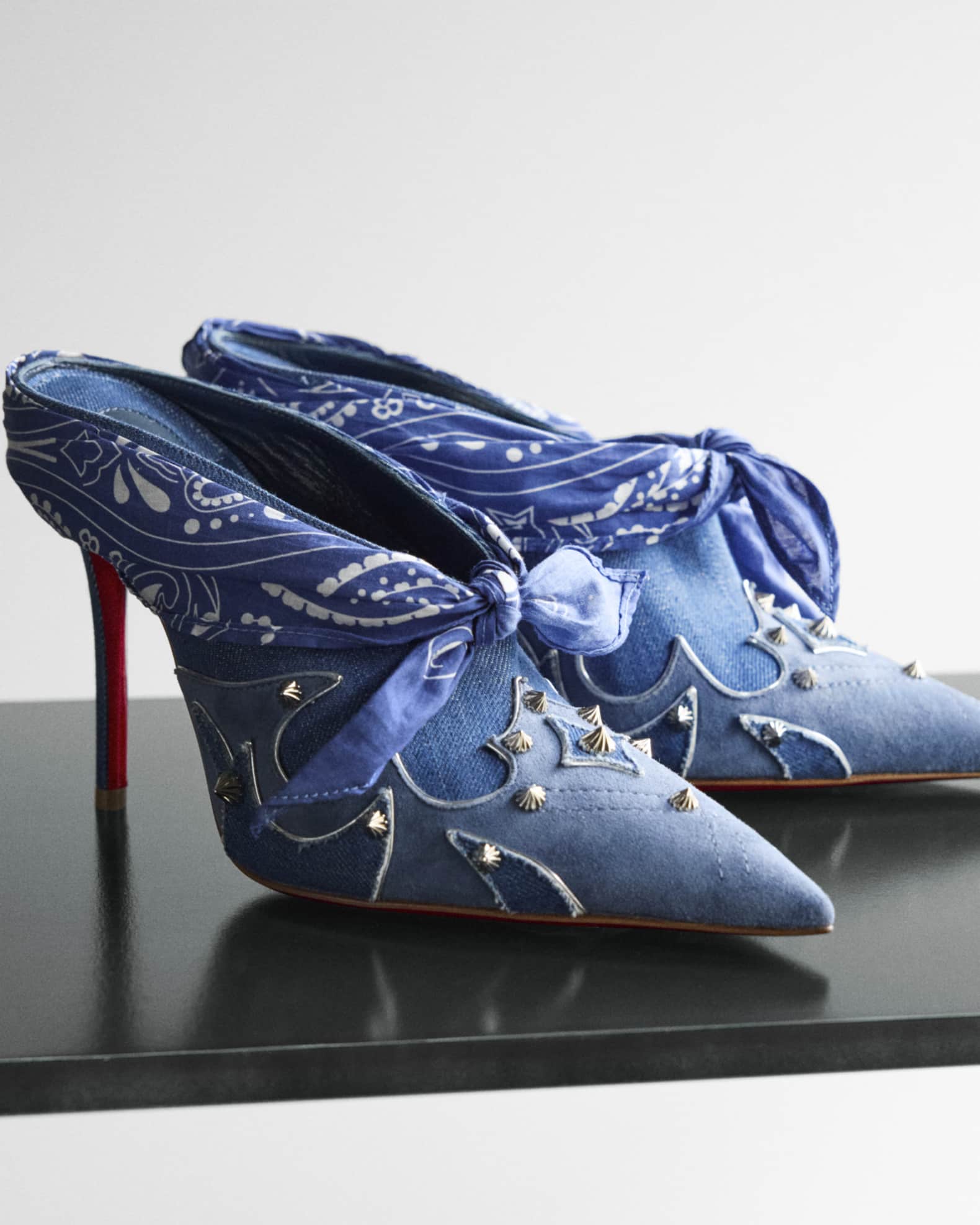 Christian Louboutin 100mm Mulatiag Denim and Suede Bandana Mule