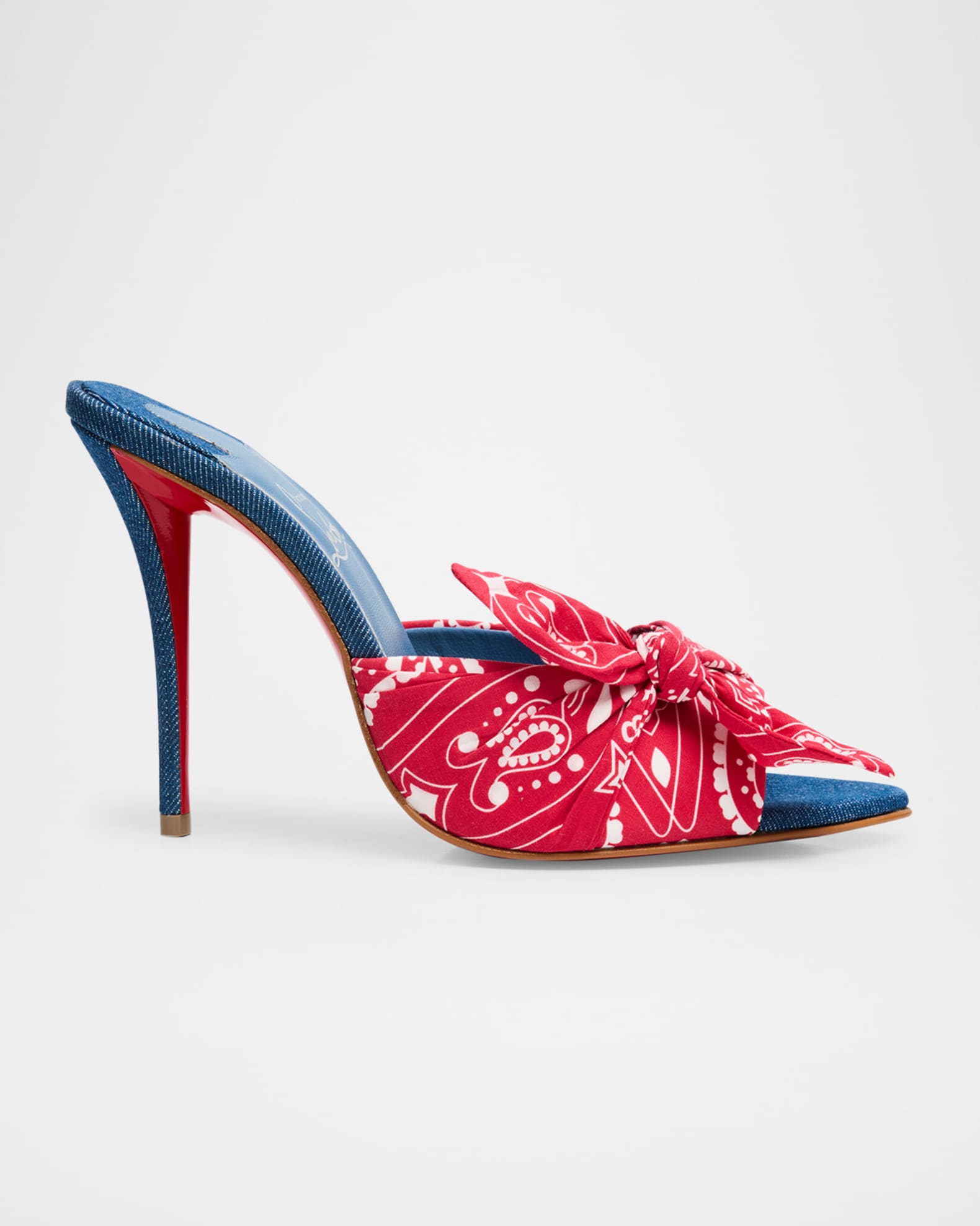 Christian Louboutin 100mm Miss Z Denim Bandana Mule Pumps | Neiman