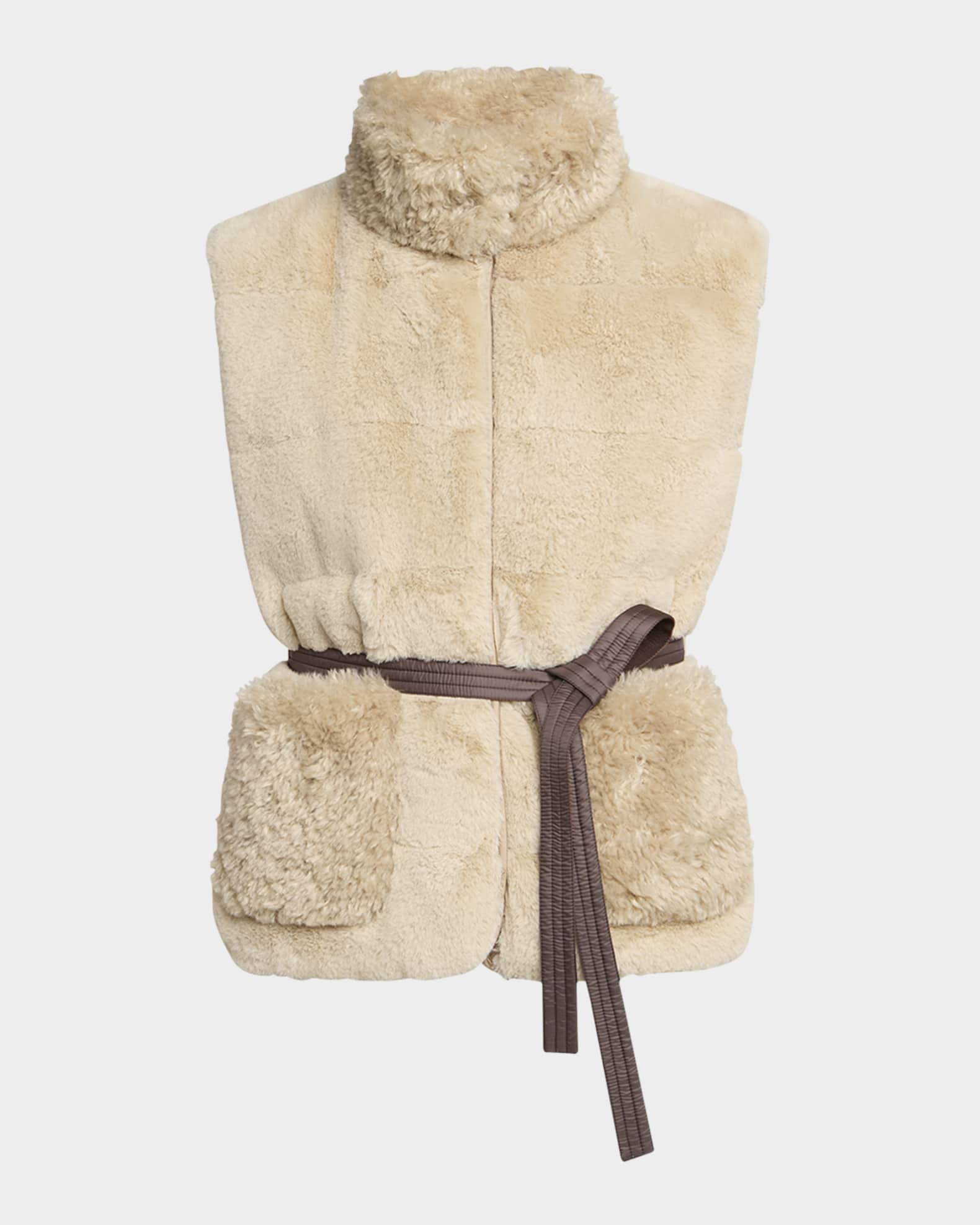MONCLER Joui ベスト Moncler Joui Belted Faux Fur Vest | Neiman Marcus