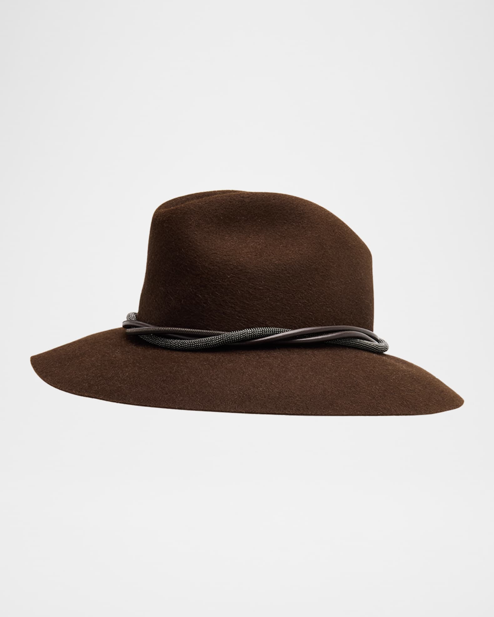 Brunello Cucinelli Rabbit Felt Fedora Hat with Monili Trim