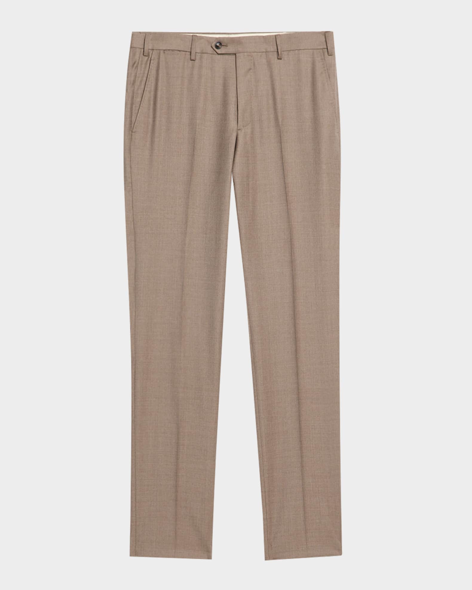 Men's Wool Sharkskin Flat Front Trousers 0