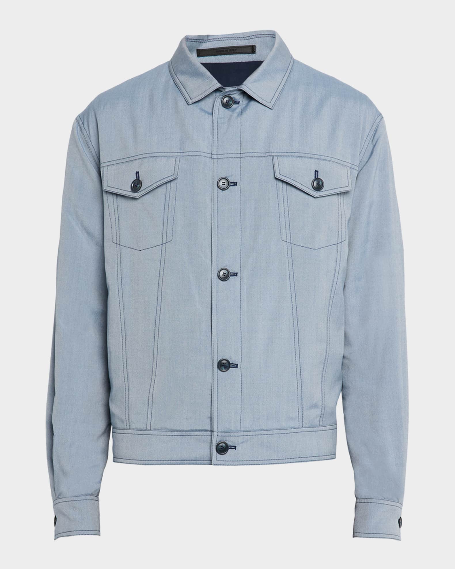Giorgio Armani Men's Silk Denim Blouson Jacket Neiman Marcus
