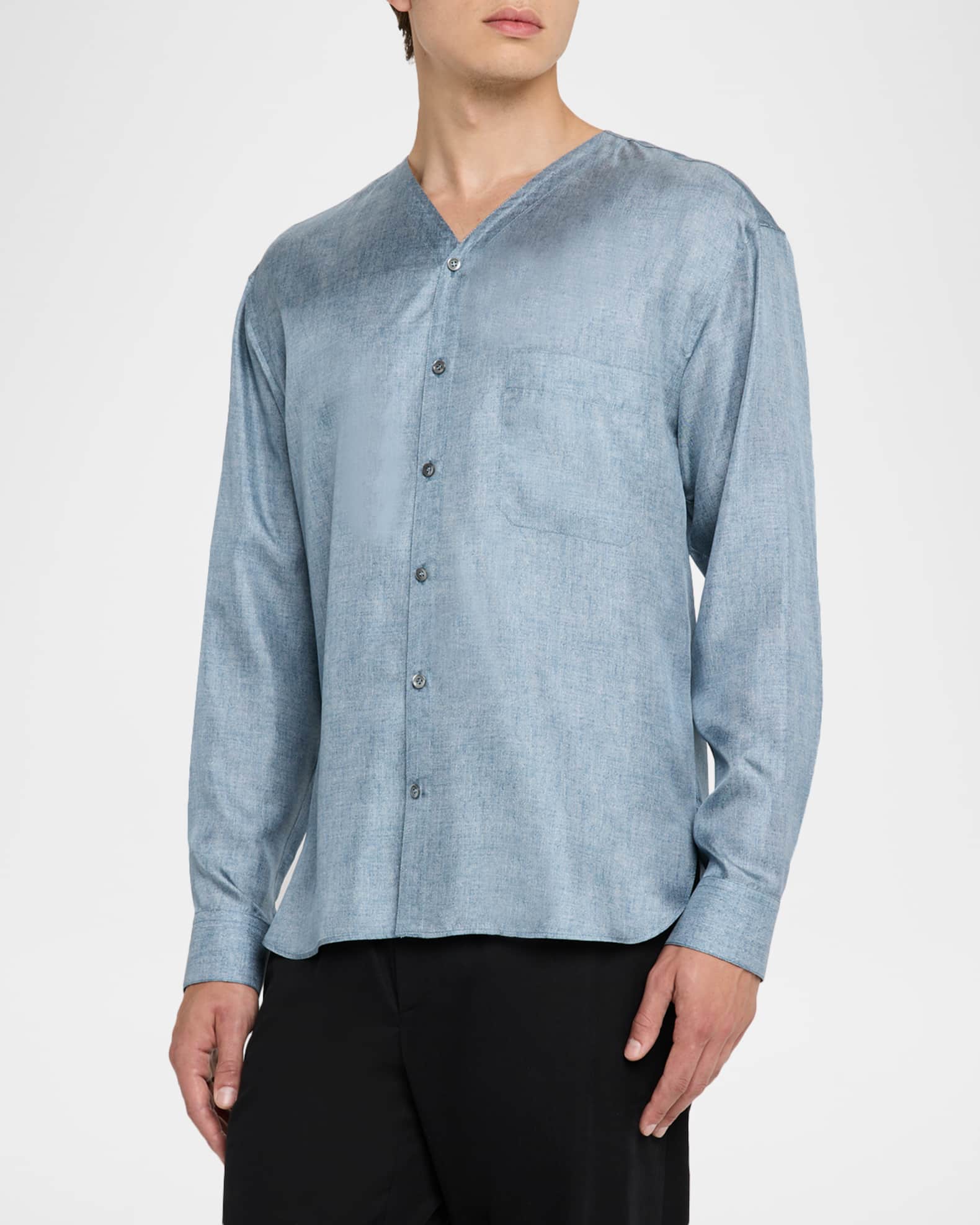 Giorgio Armani Men's Silk Denim Effect Button-Down Shirt | Neiman