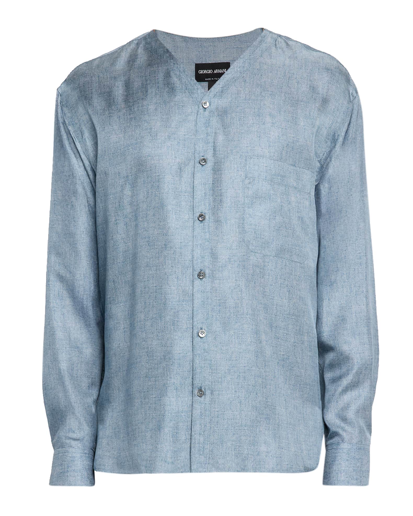Men's Silk Denim Effect Button-Down Shirt 0