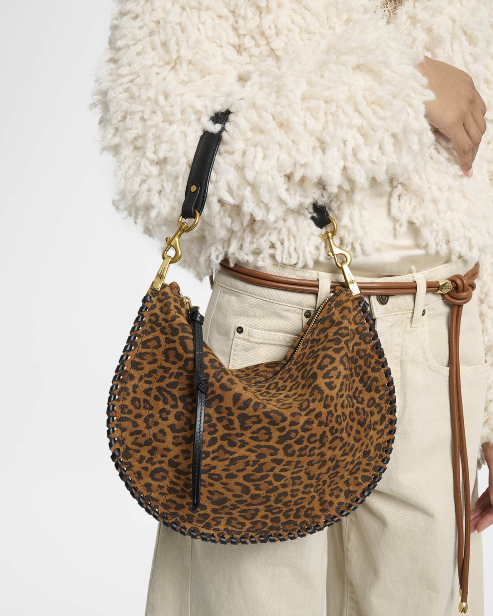 Isabel Marant Oskan Leopard Suede Crossbody Bag | Neiman Marcus