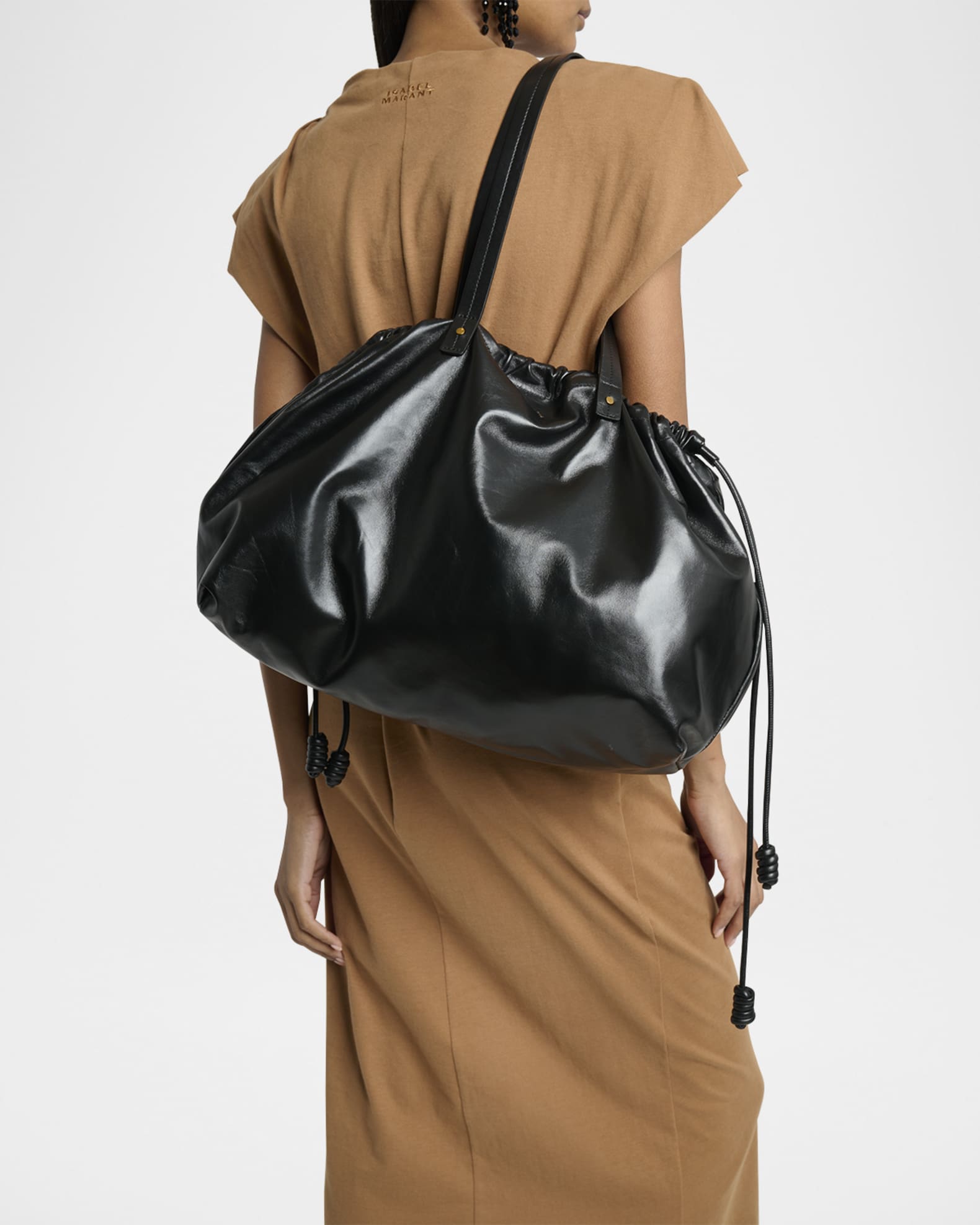 Isabel Marant Silven East-West Drawstring Leather Shoulder
