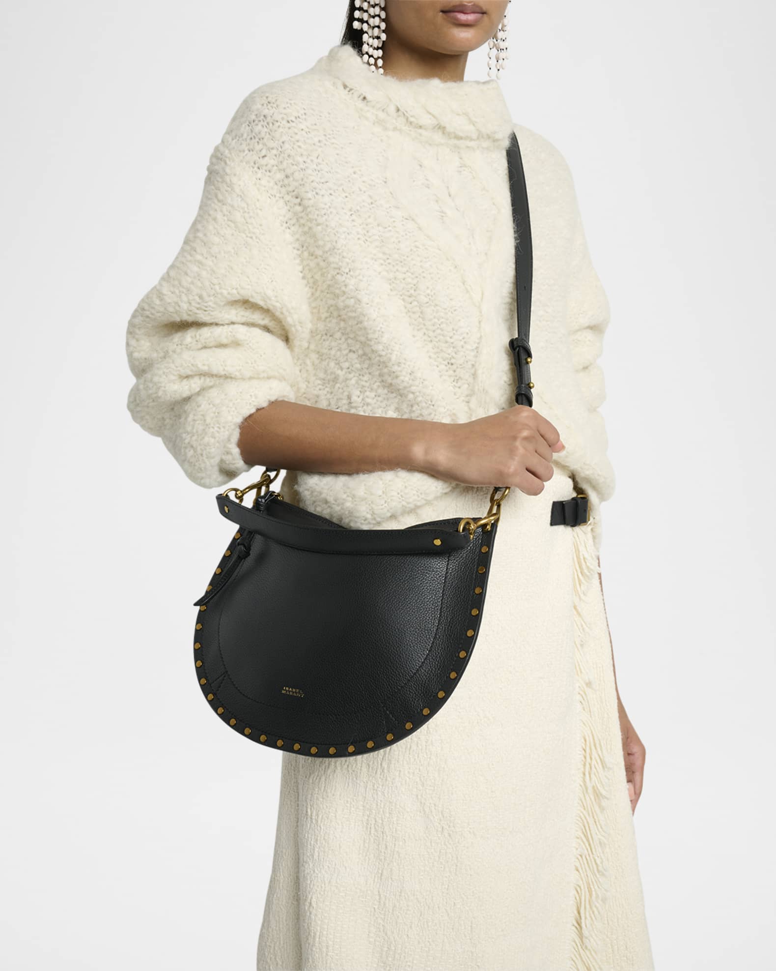 Isabel Marant Oskan Studded Grainy Leather Shoulder Bag