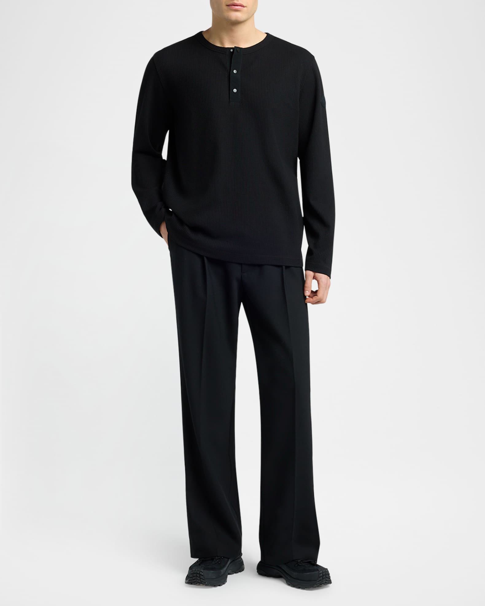 Men's Matte Black Belted Twill Trousers 1