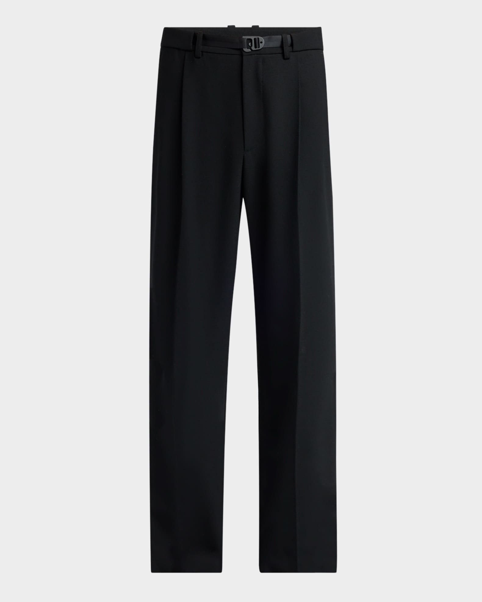 Men's Matte Black Belted Twill Trousers 0