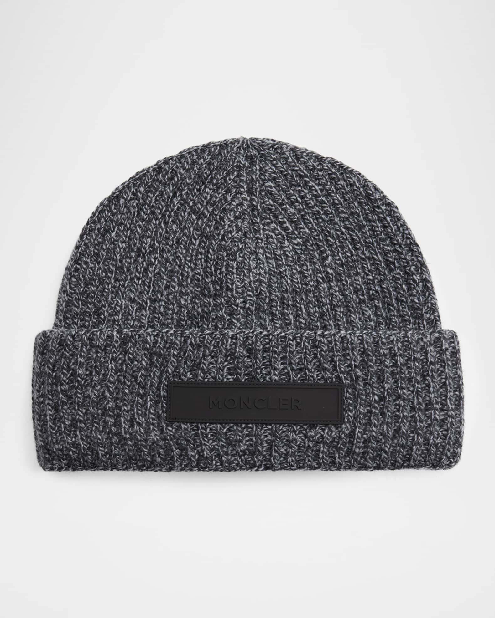 Moncler Men's Mouline Knit Rubber-Logo Beanie Hat | Neiman Marcus