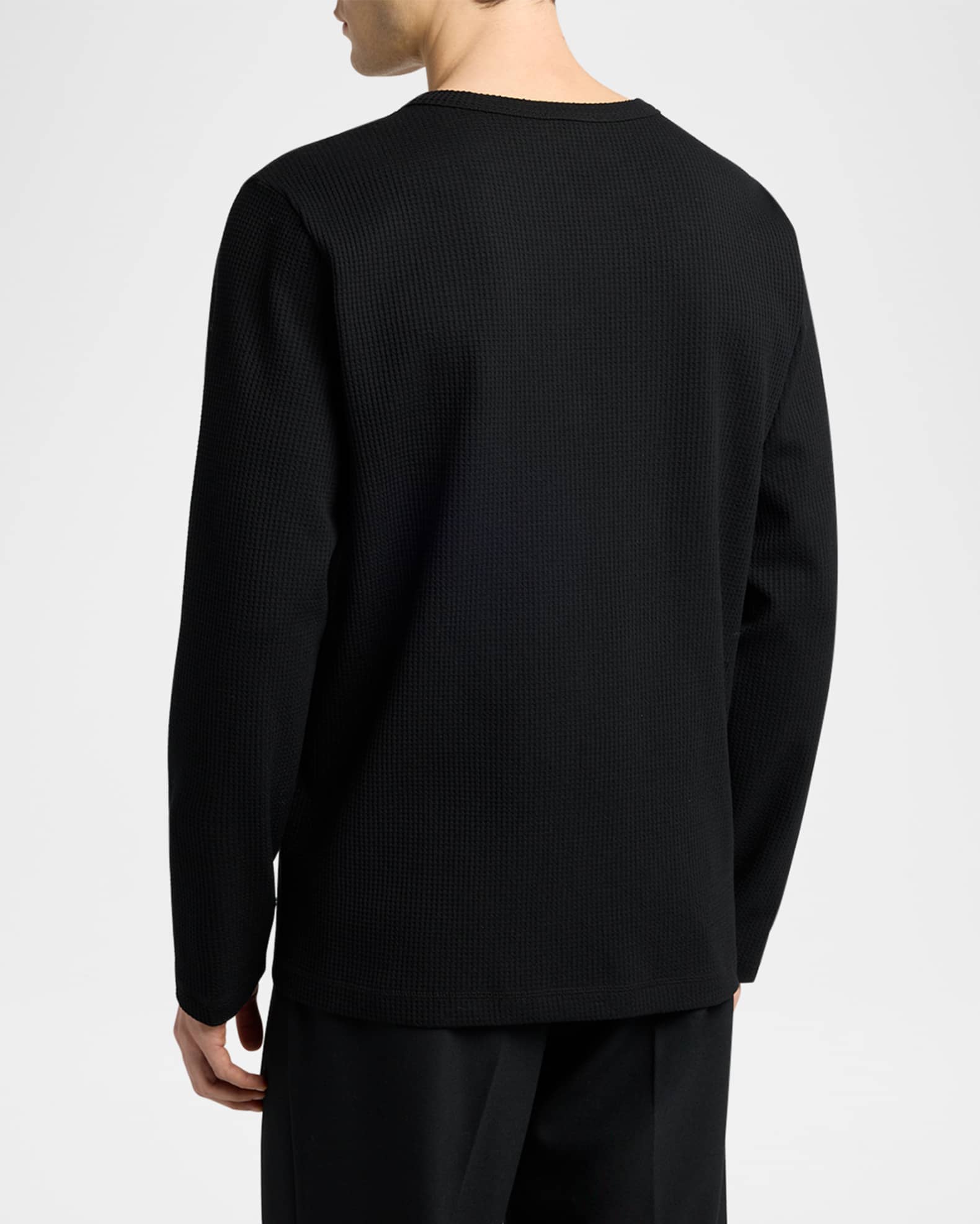 Moncler Men's Waffle Knit Long-Sleeve Henley T-Shirt | Neiman Marcus