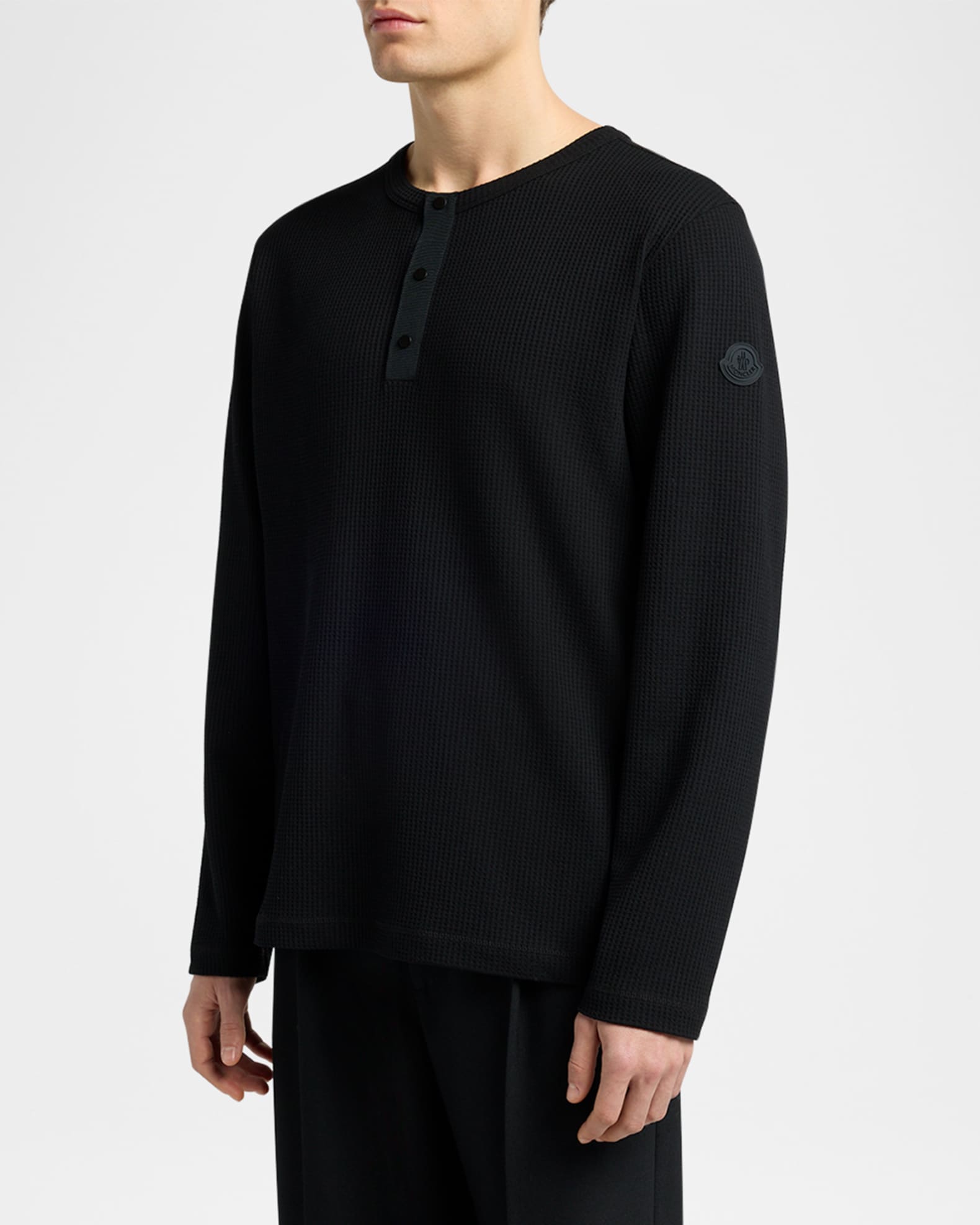 Moncler Men's Waffle Knit Long-Sleeve Henley T-Shirt | Neiman Marcus