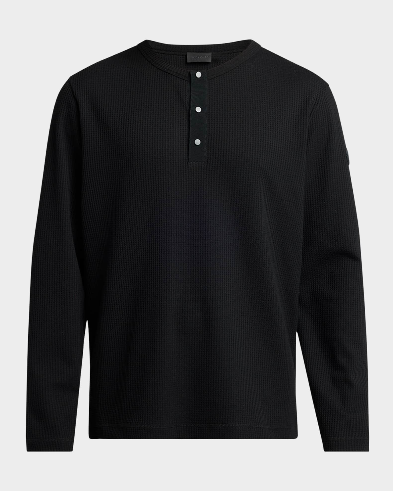 Moncler Men's Waffle Knit Long-Sleeve Henley T-Shirt | Neiman Marcus