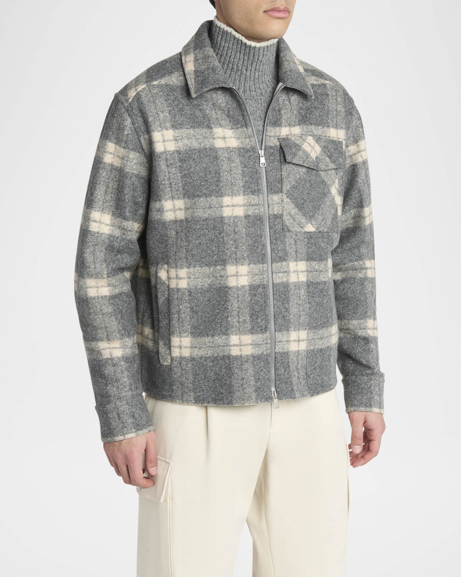 Moncler Men's Tartan Full-Zip Shirt Jacket | Neiman Marcus