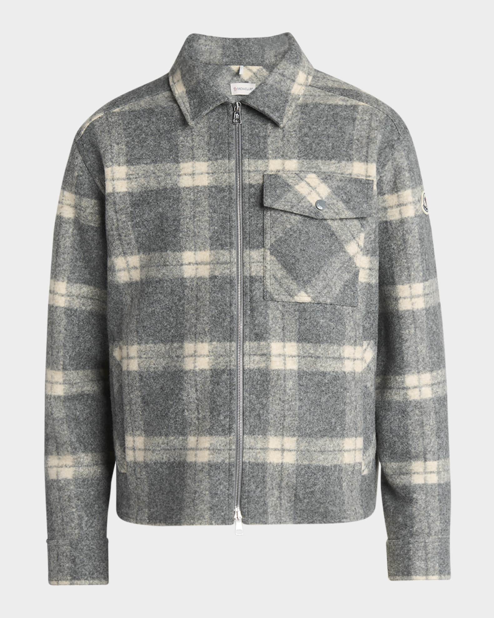 Moncler Men's Tartan Full-Zip Shirt Jacket | Neiman Marcus