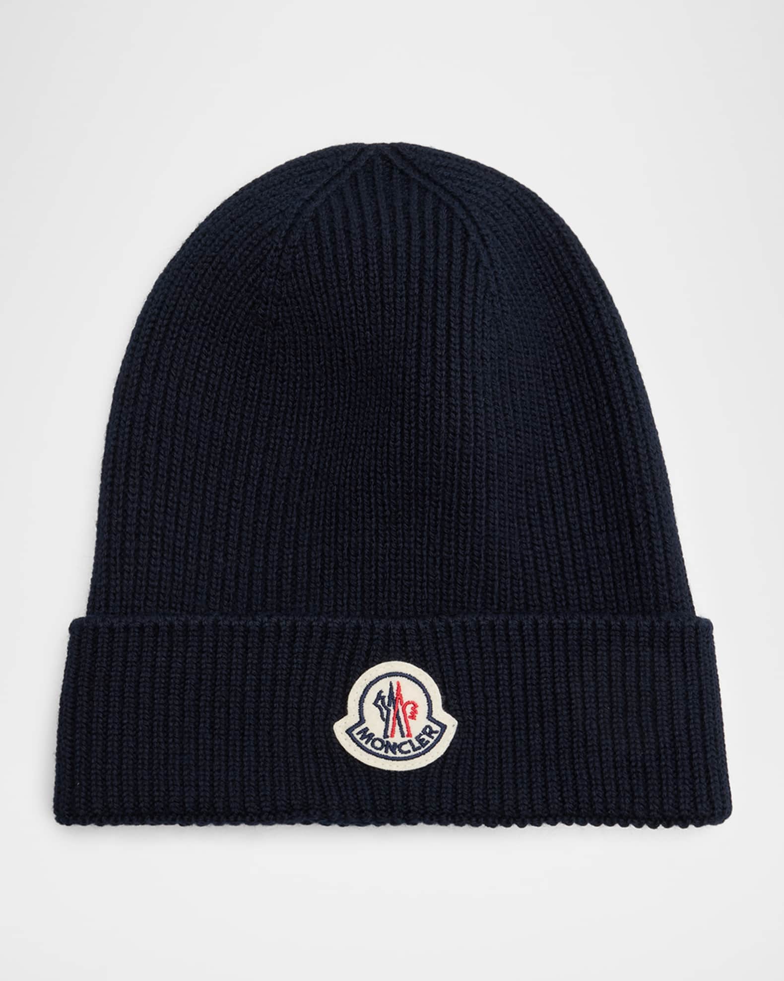 Moncler Men's Ribbed Wool Logo Beanie Hat | Neiman Marcus