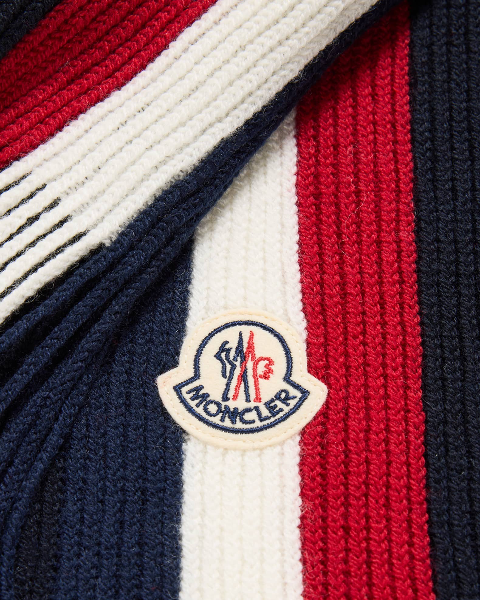Moncler Men's Wool Tricolor Stripe Fringe Scarf | Neiman Marcus