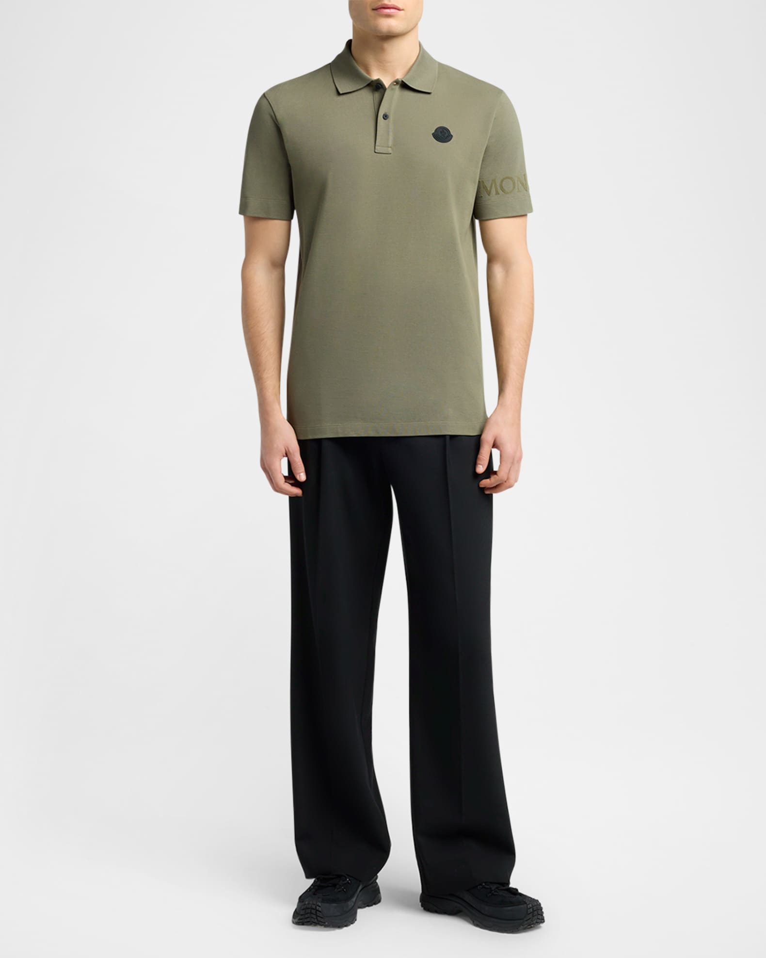 Moncler Men's Sleeve-Logo Pique Polo Shirt | Neiman Marcus