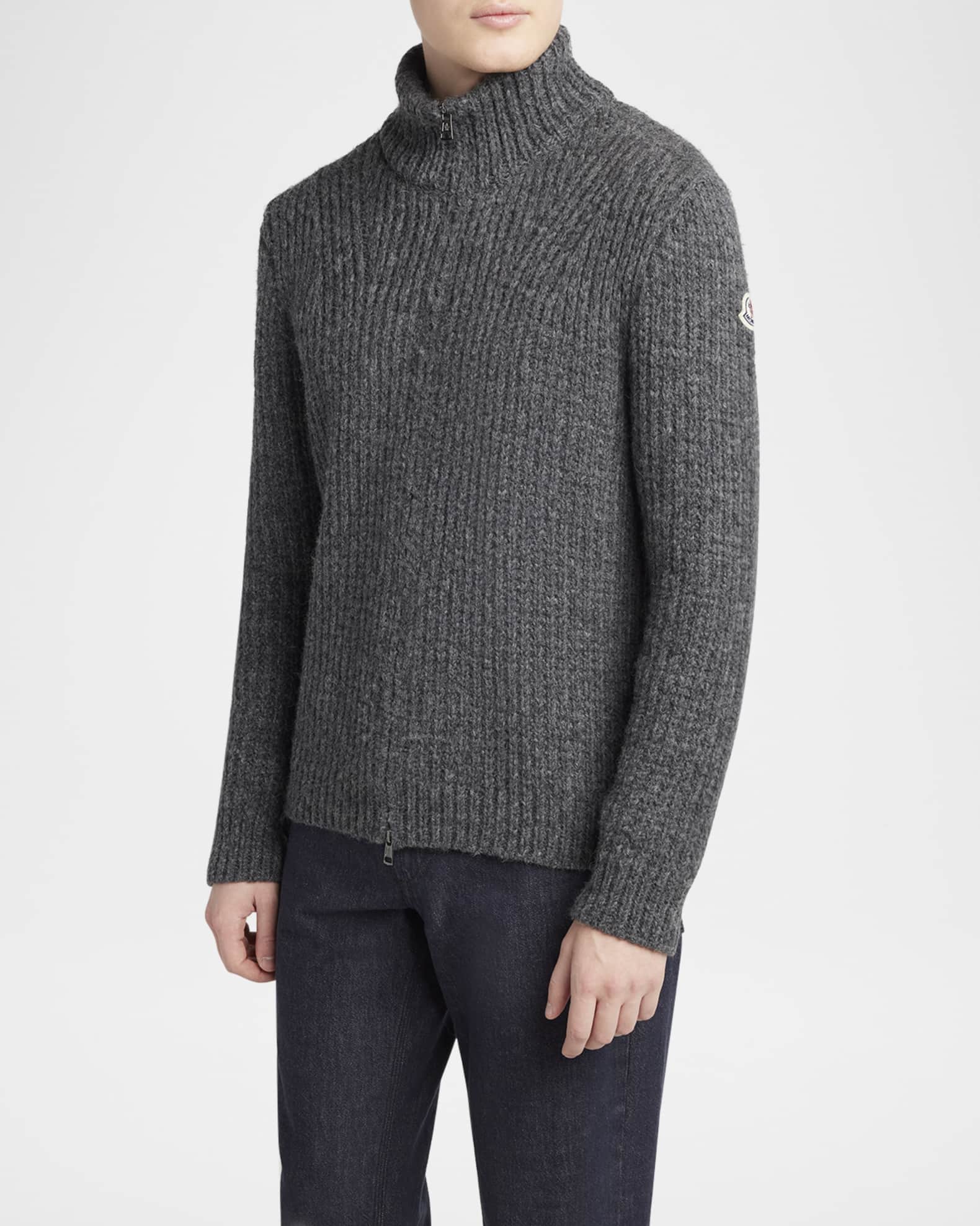 MONCLER ダークグレー ニット・セーター　M Moncler Men's Ribbed Full-Zip Sweater | Neiman Marcus