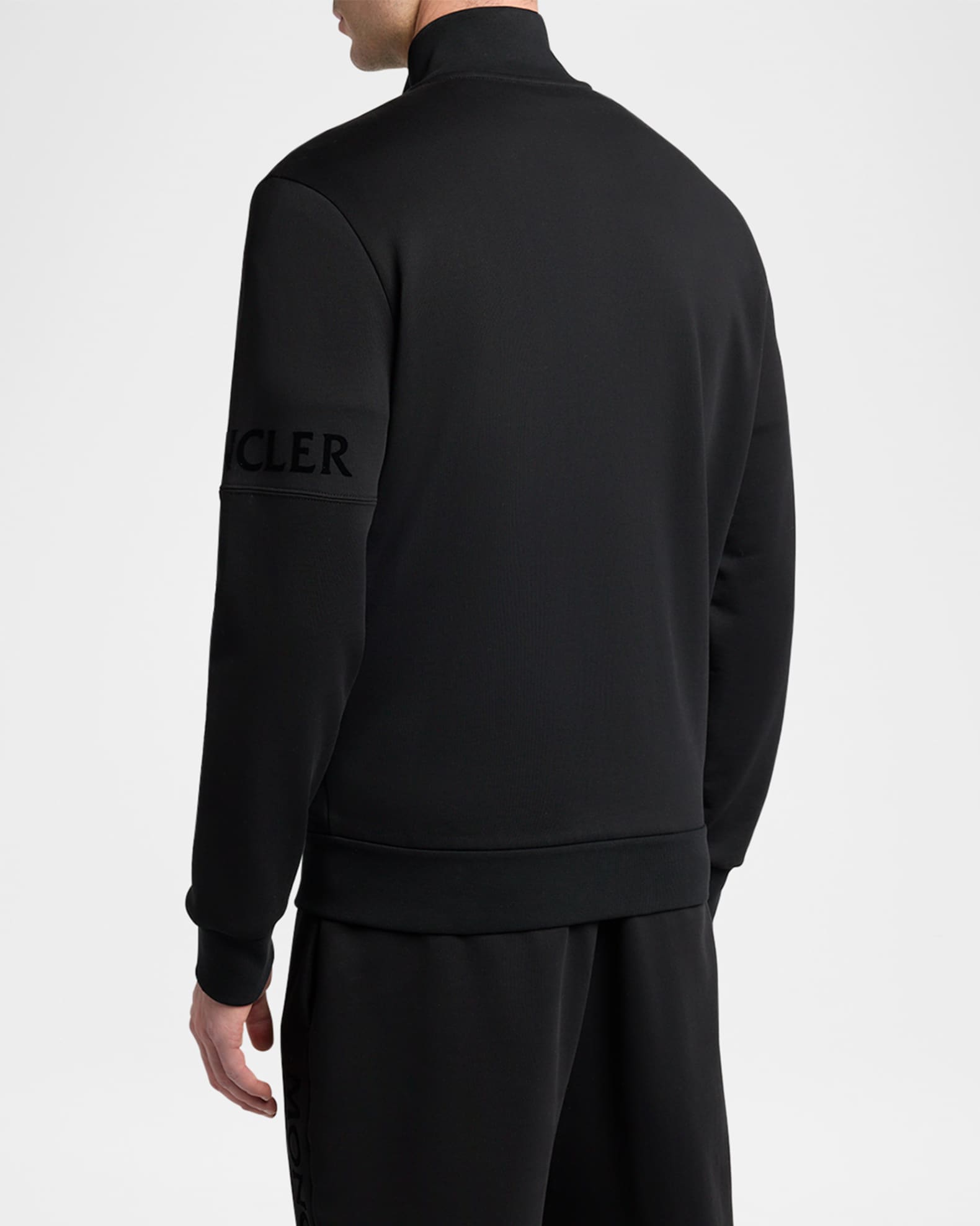 Moncler Men's Sleeve-Logo Fleece Full-Zip Jacket | Neiman Marcus