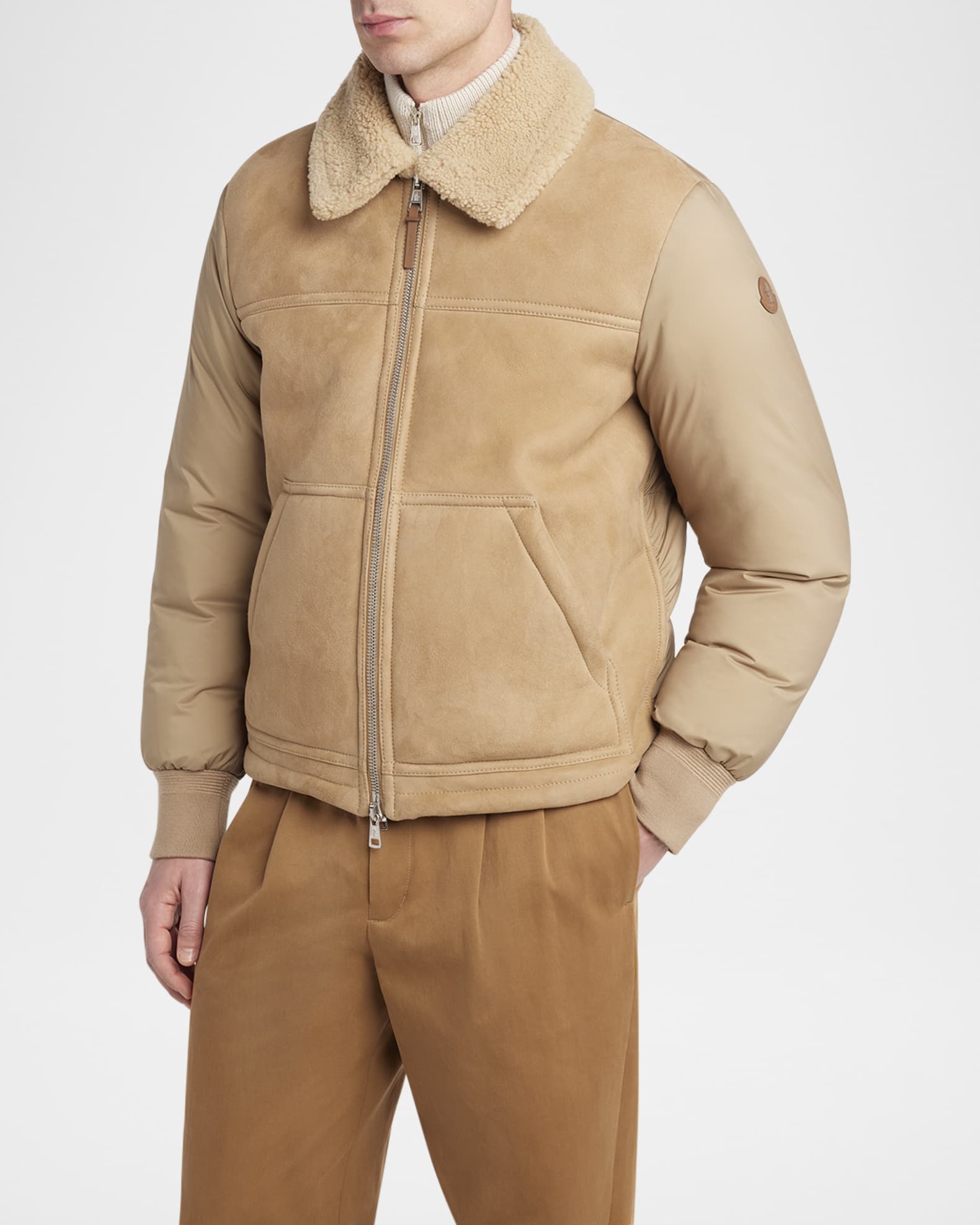 Moncler Men's Tonnay Leather and Down Quilted Jacket | Neiman Marcus