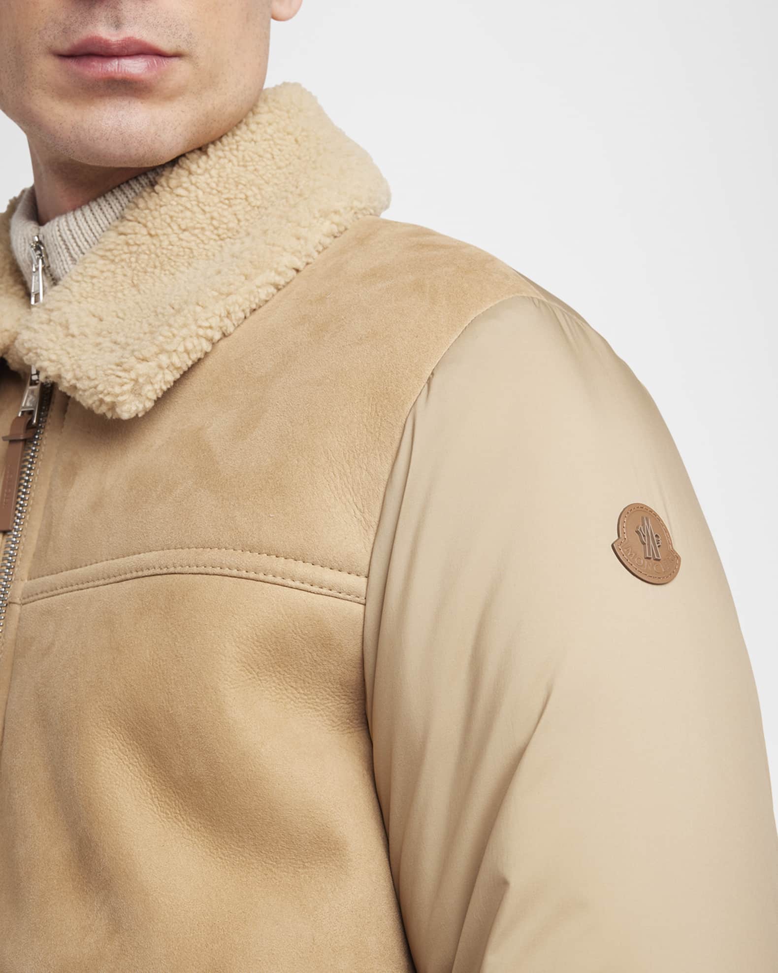 Moncler Men's Tonnay Leather and Down Quilted Jacket | Neiman Marcus