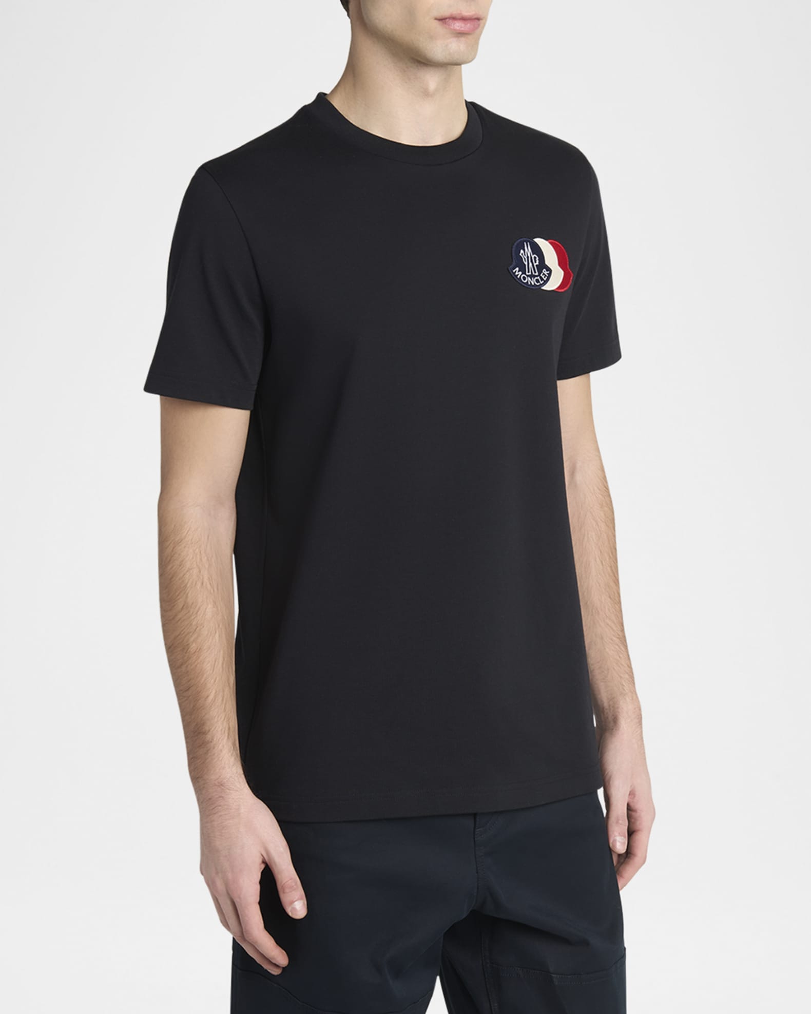 Moncler Men's Cotton Triple Logo Patch Crewneck T-Shirt | Neiman