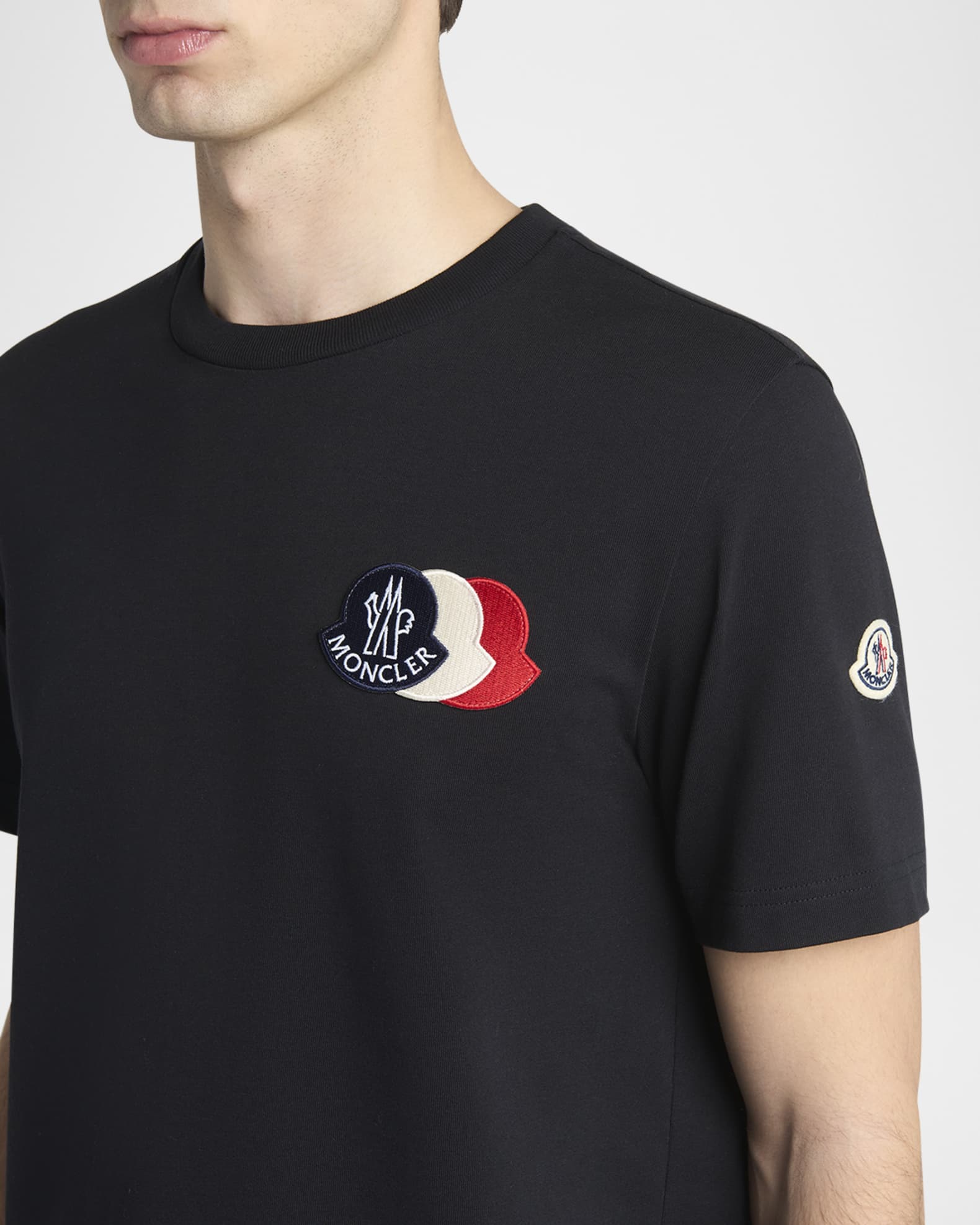 Moncler Men's Cotton Triple Logo Patch Crewneck T-Shirt | Neiman