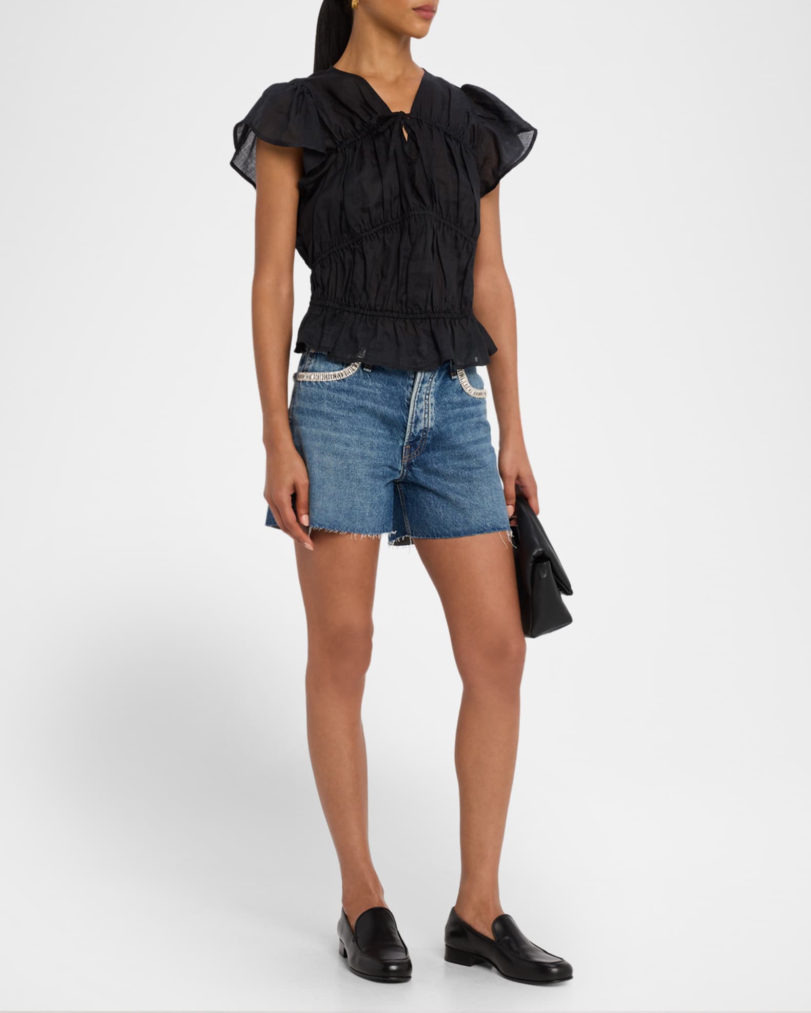 Embellished Cut-Off Denim Shorts 1