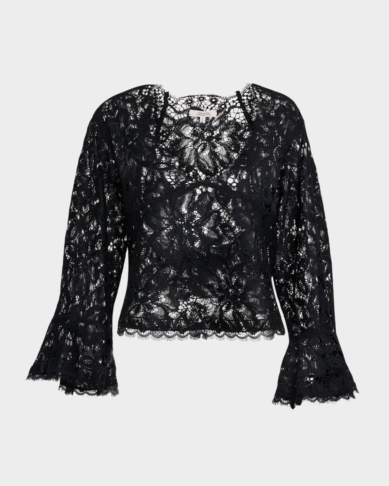 Lacy Dream Cropped Flare-Sleeve Blouse 0