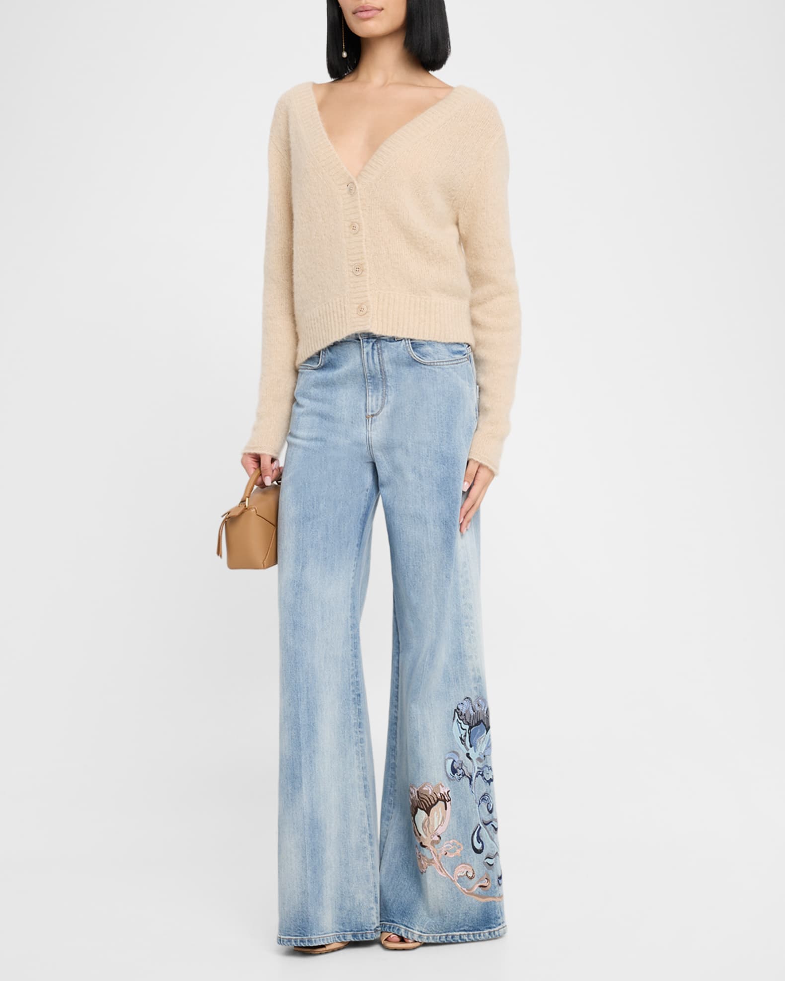 Denim Love Faded Floral-Embroidered Denim Jeans 1
