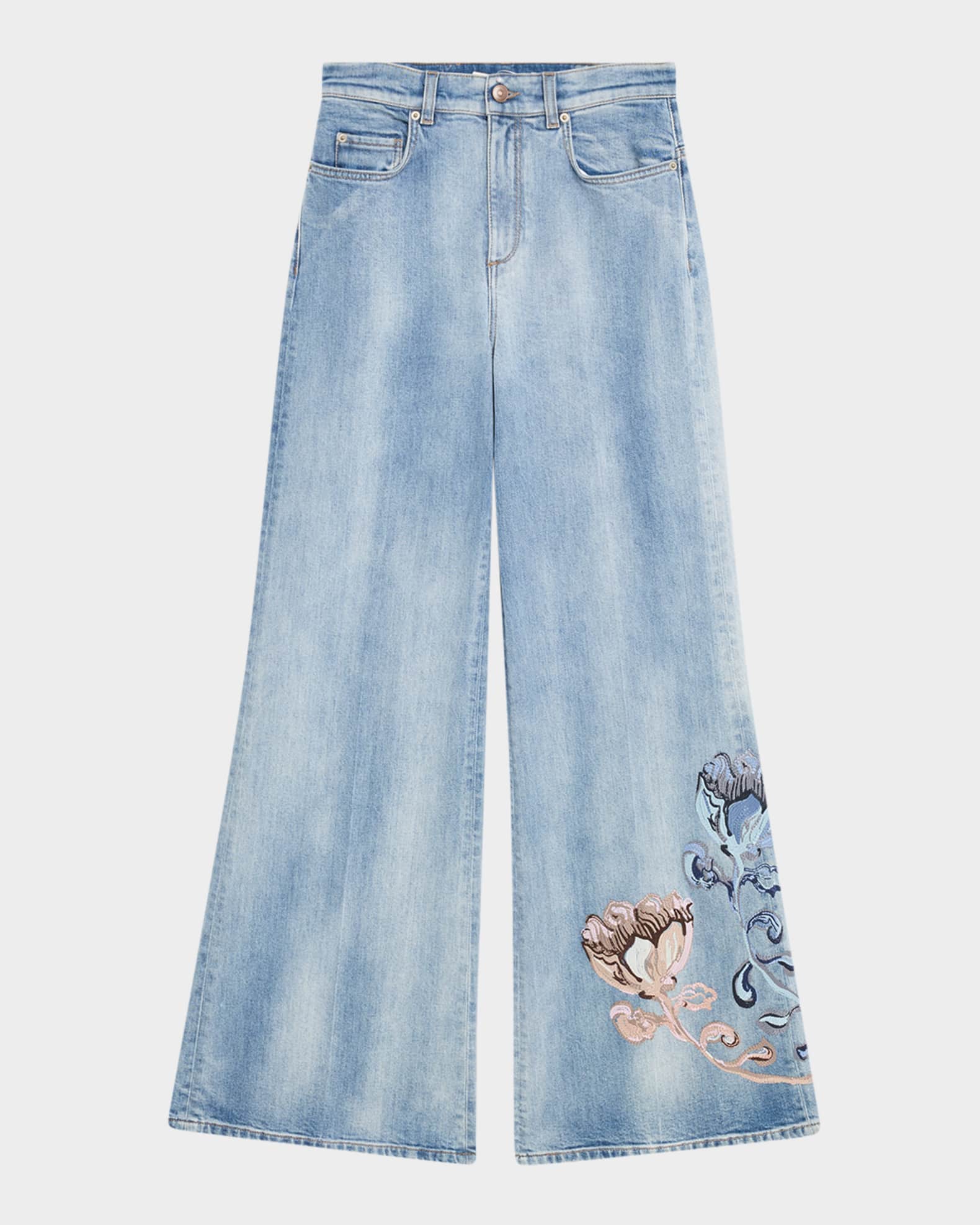 Denim Love Faded Floral-Embroidered Denim Jeans 0